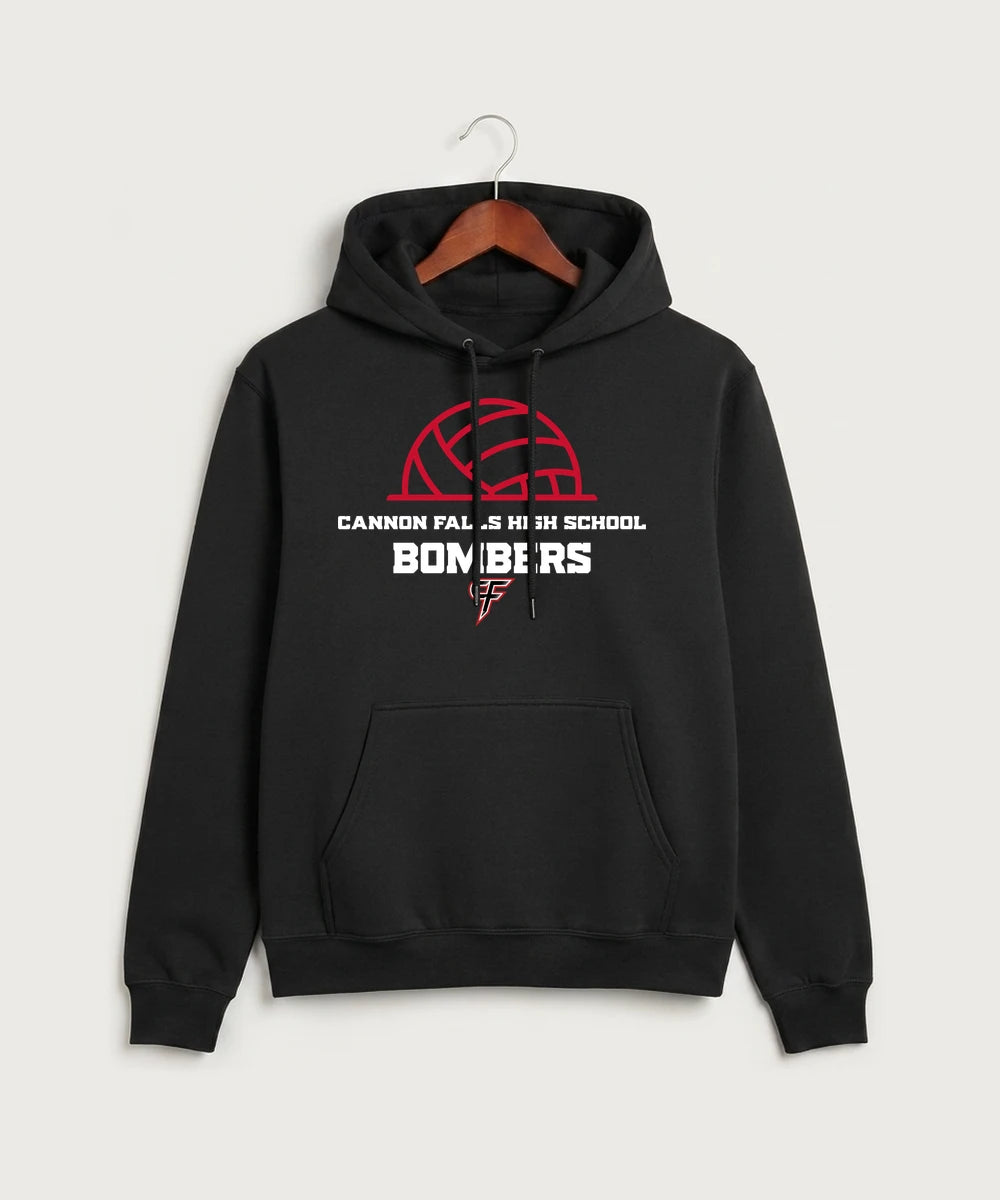 Cannon Falls High School Volleyball (Girls) - Jet Black Port & Co Core Fleece Pullover Hooded Sweatshirt. PC78H