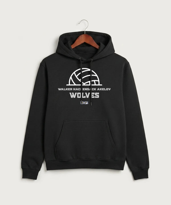 Walker Hackensack Akeley Volleyball (Girls) - Jet Black Port & Co Core Fleece Pullover Hooded Sweatshirt. PC78H