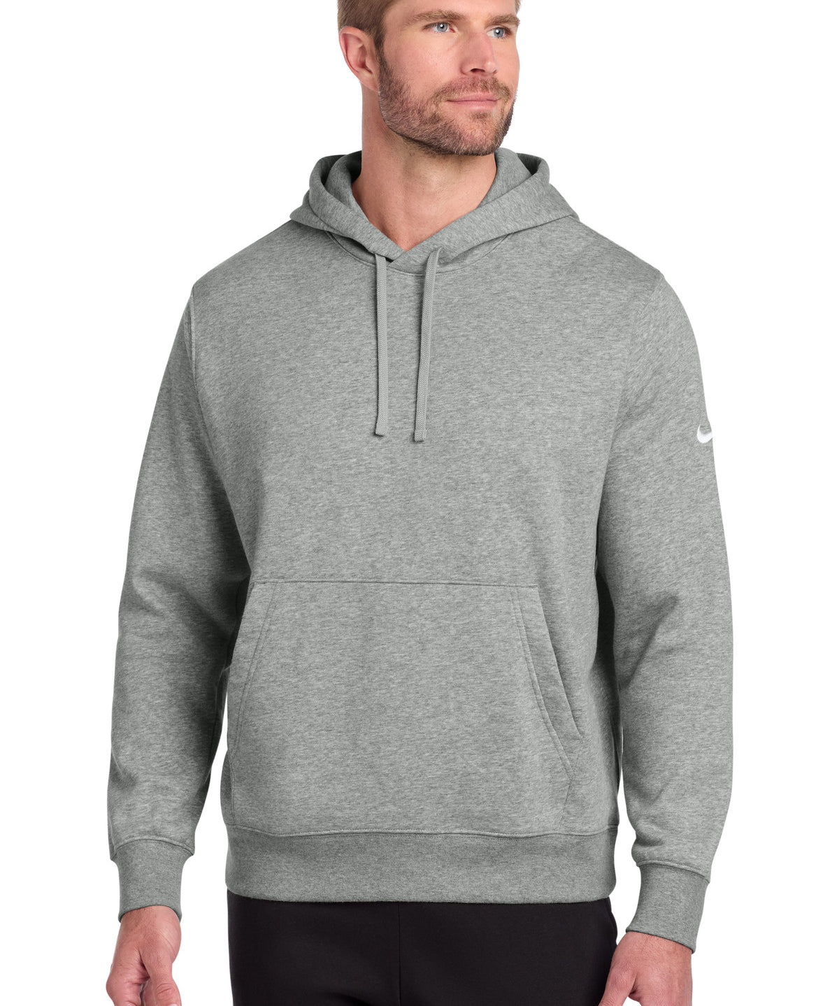 Ashwaubenon High School Football (Boys) - Dark Grey Heather Nike Club Fleece Sleeve Swoosh Pullover Hoodie NKDR1499 (model)