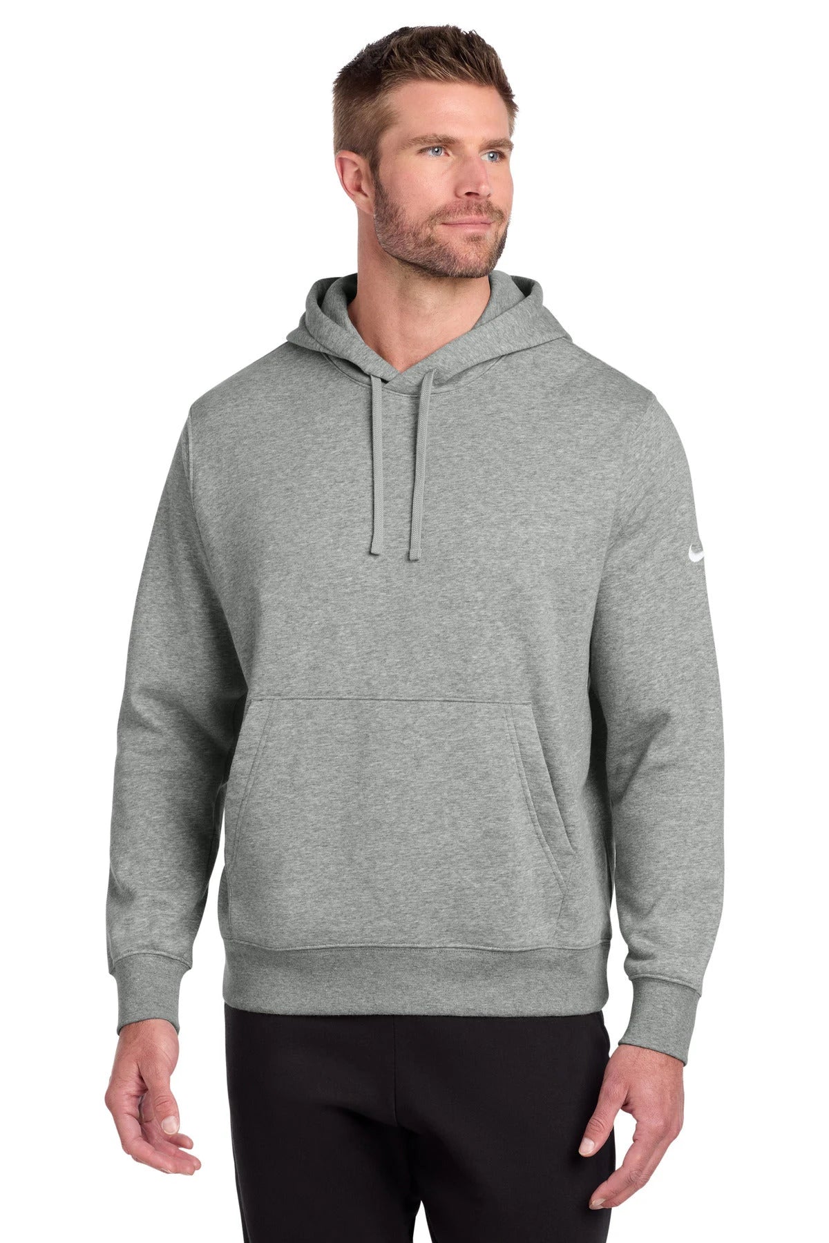 Ashwaubenon High School Football (Boys) - Dark Grey Heather Nike Club Fleece Sleeve Swoosh Pullover Hoodie NKDR1499 (model)