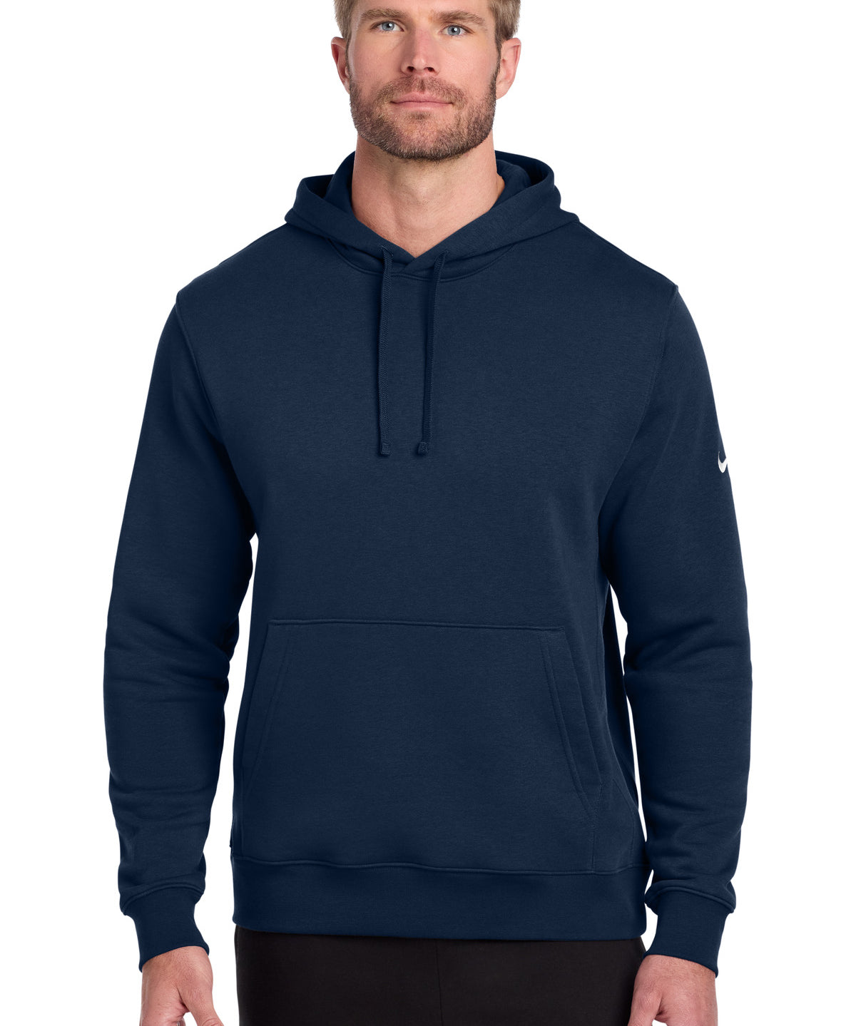 Ashwaubenon High School Football (Boys) - Midnight Navy Nike Club Fleece Sleeve Swoosh Pullover Hoodie NKDR1499 (model)