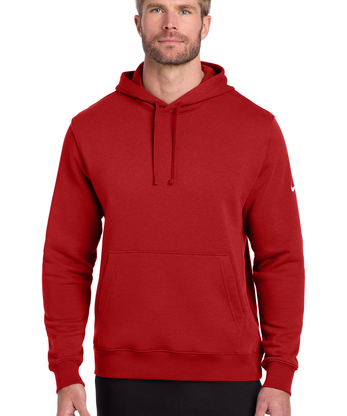 Ashwaubenon High School Football (Boys) - University Red Nike Club Fleece Sleeve Swoosh Pullover Hoodie NKDR1499 (model)