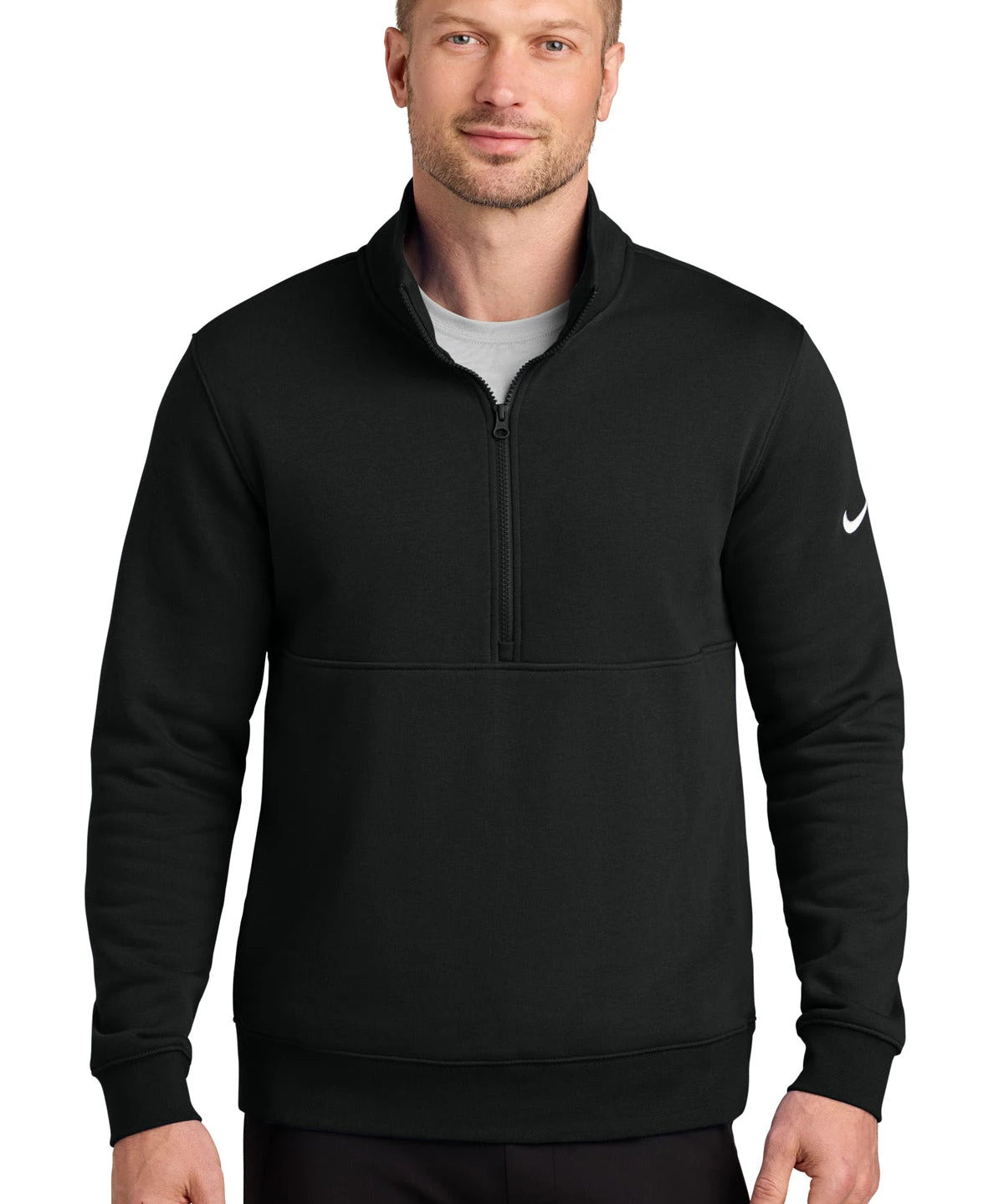 Ashwaubenon High School Football (Boys) - Black Nike Club Fleece Sleeve Swoosh 1/2-Zip NKDX6718 (model)