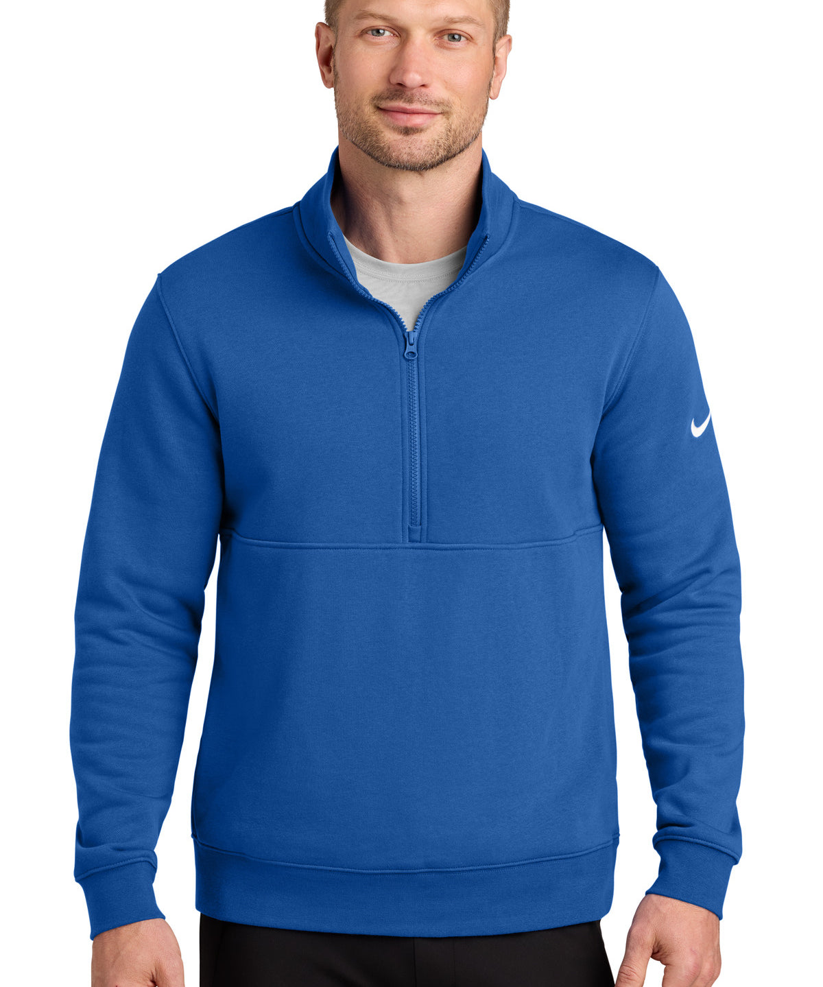 Ashwaubenon High School Football (Boys) - Game Royal Nike Club Fleece Sleeve Swoosh 1/2-Zip NKDX6718 (model)