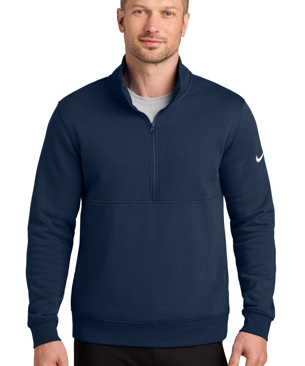 Ashwaubenon High School Football (Boys) - Midnight Navy Nike Club Fleece Sleeve Swoosh 1/2-Zip NKDX6718 (model)