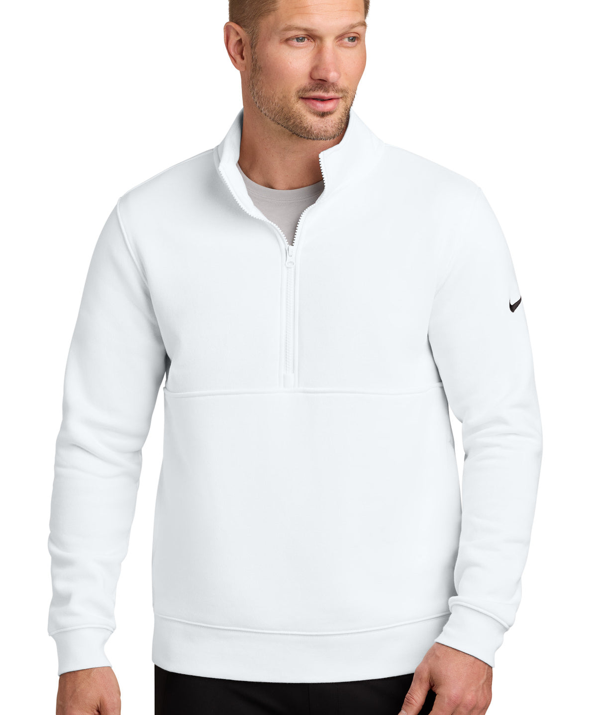 Ashwaubenon High School Football (Boys) - White Nike Club Fleece Sleeve Swoosh 1/2-Zip NKDX6718 (model)