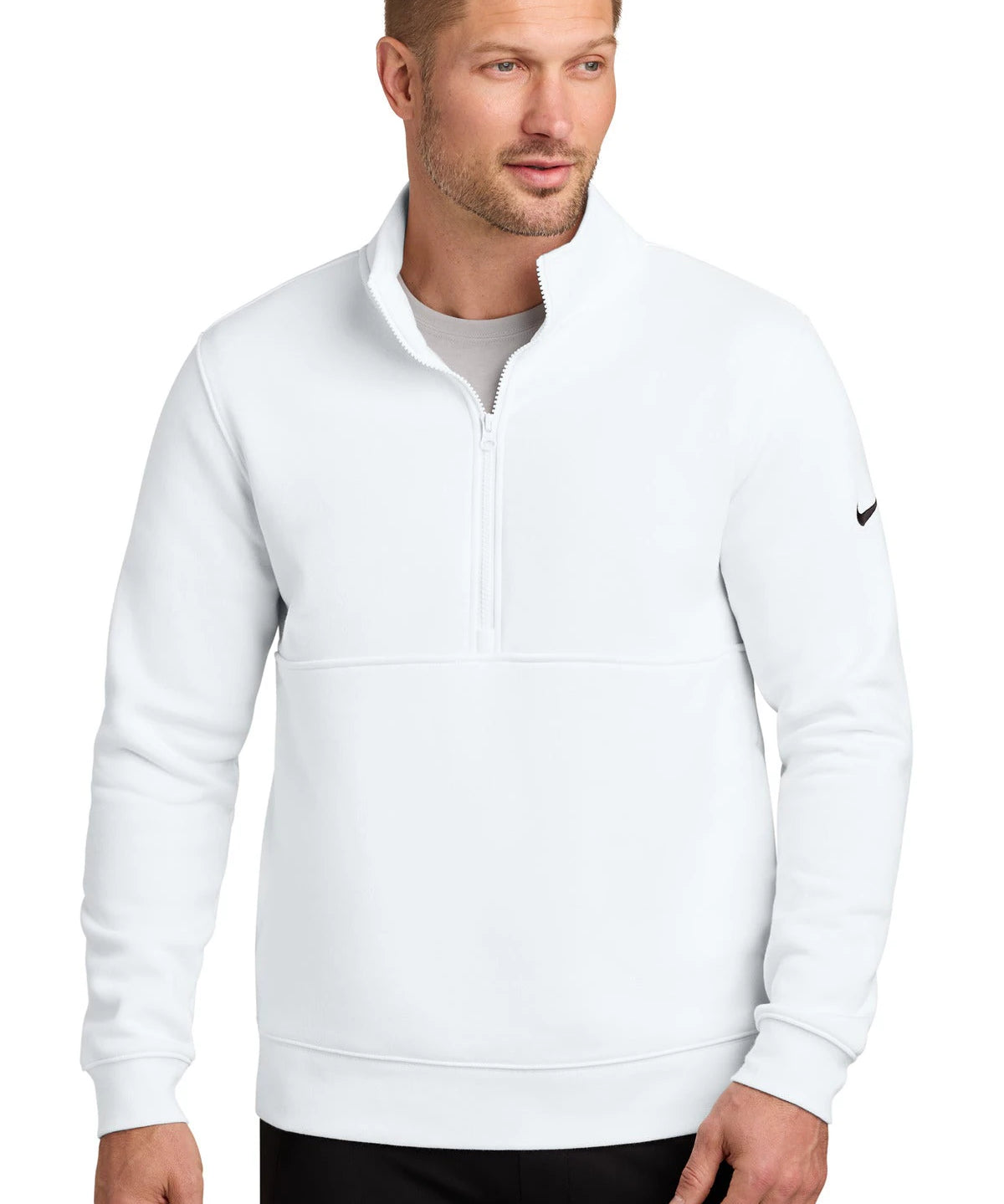 Ashwaubenon High School Football (Boys) - White Nike Club Fleece Sleeve Swoosh 1/2-Zip NKDX6718 (model)