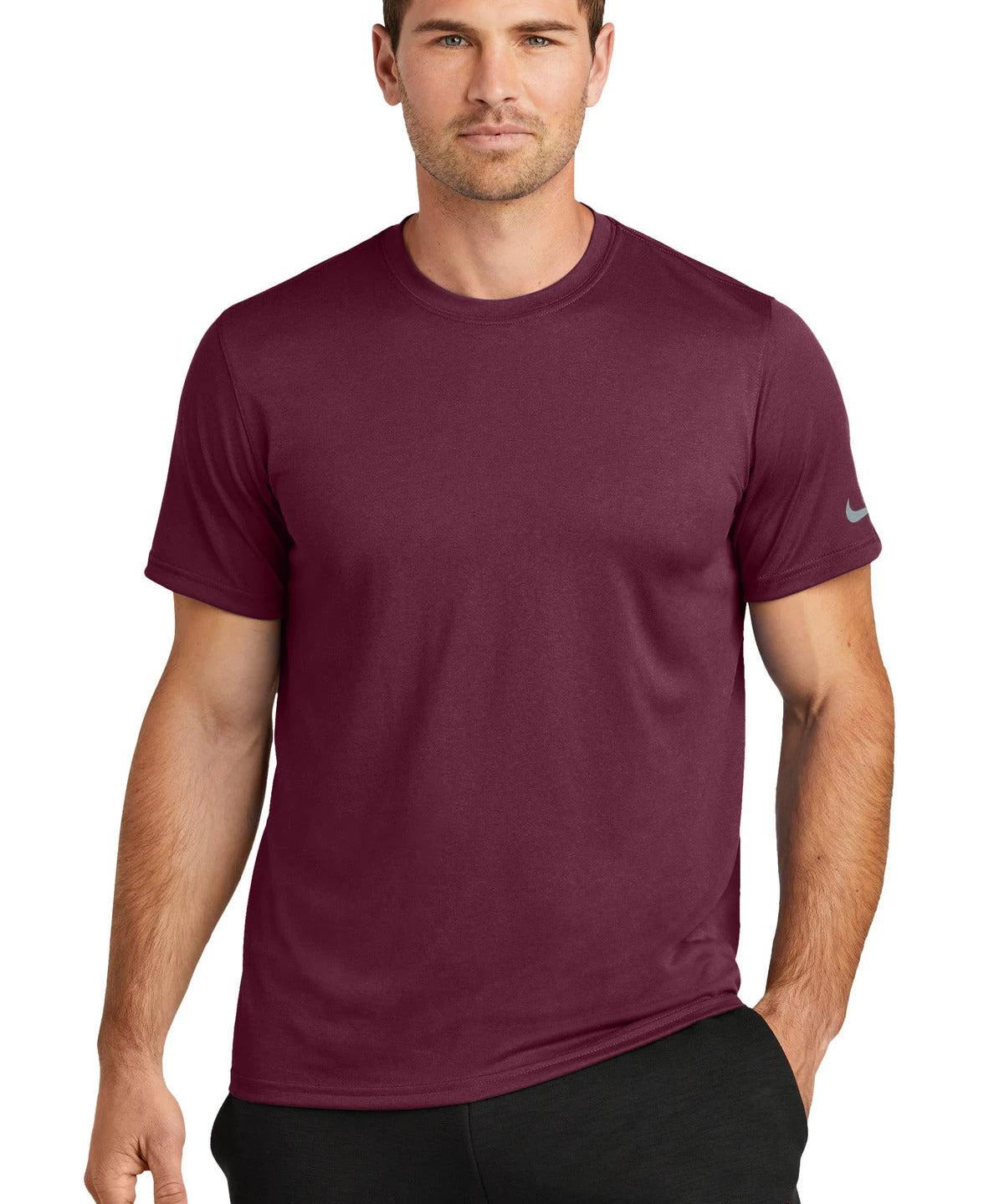 Ashwaubenon High School Football (Boys) - Deep Maroon Nike Swoosh Sleeve rLegend Tee NKDX8730 (model)
