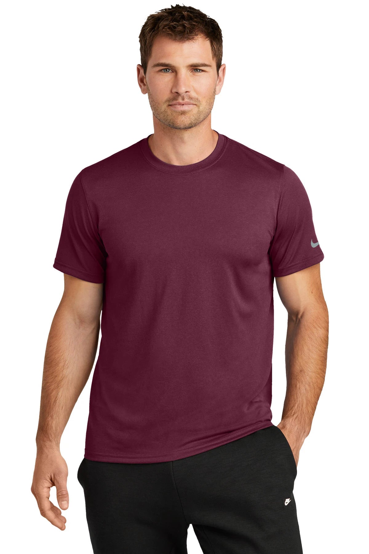 Ashwaubenon High School Football (Boys) - Deep Maroon Nike Swoosh Sleeve rLegend Tee NKDX8730 (model)