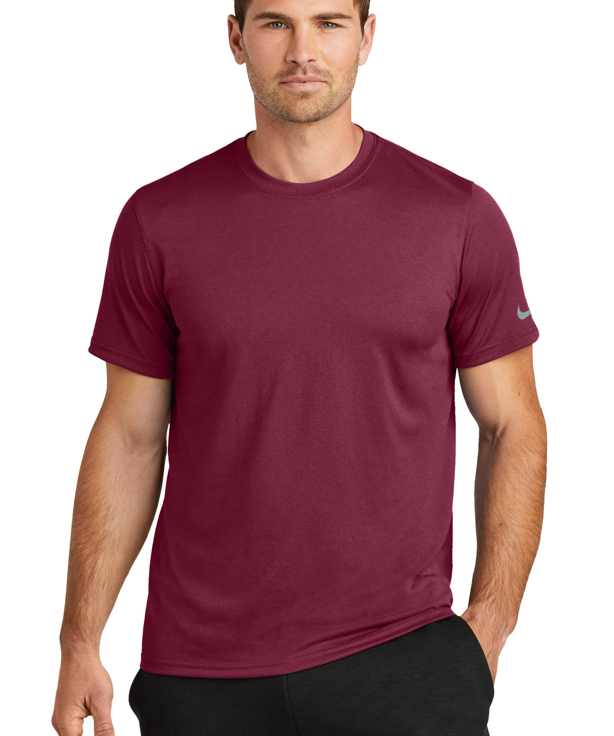 Ashwaubenon High School Football (Boys) - Team Maroon Nike Swoosh Sleeve rLegend Tee NKDX8730 (model)