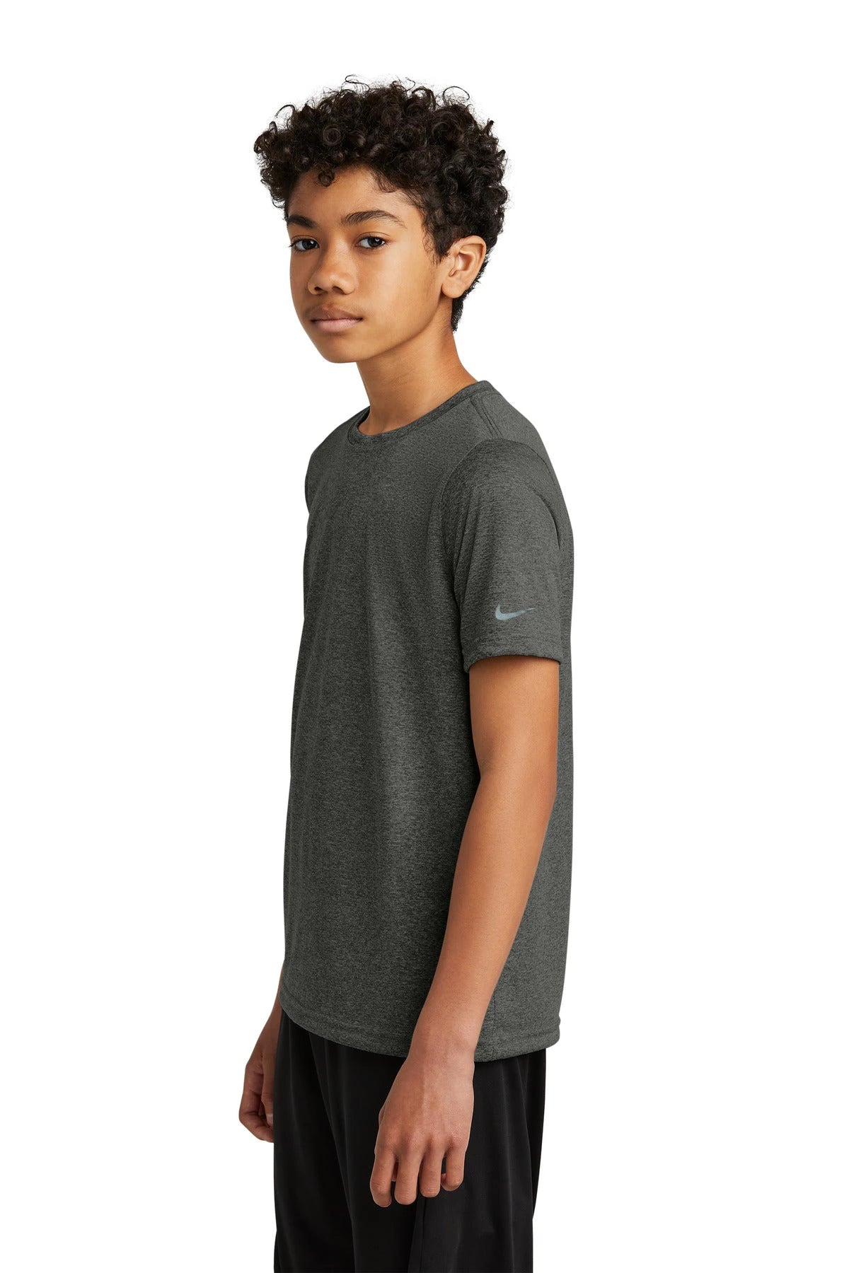 Notre Dame High School Team Store - Dark Smoke Heather Nike Youth Swoosh Sleeve rLegend Tee NKDX8787 (side)