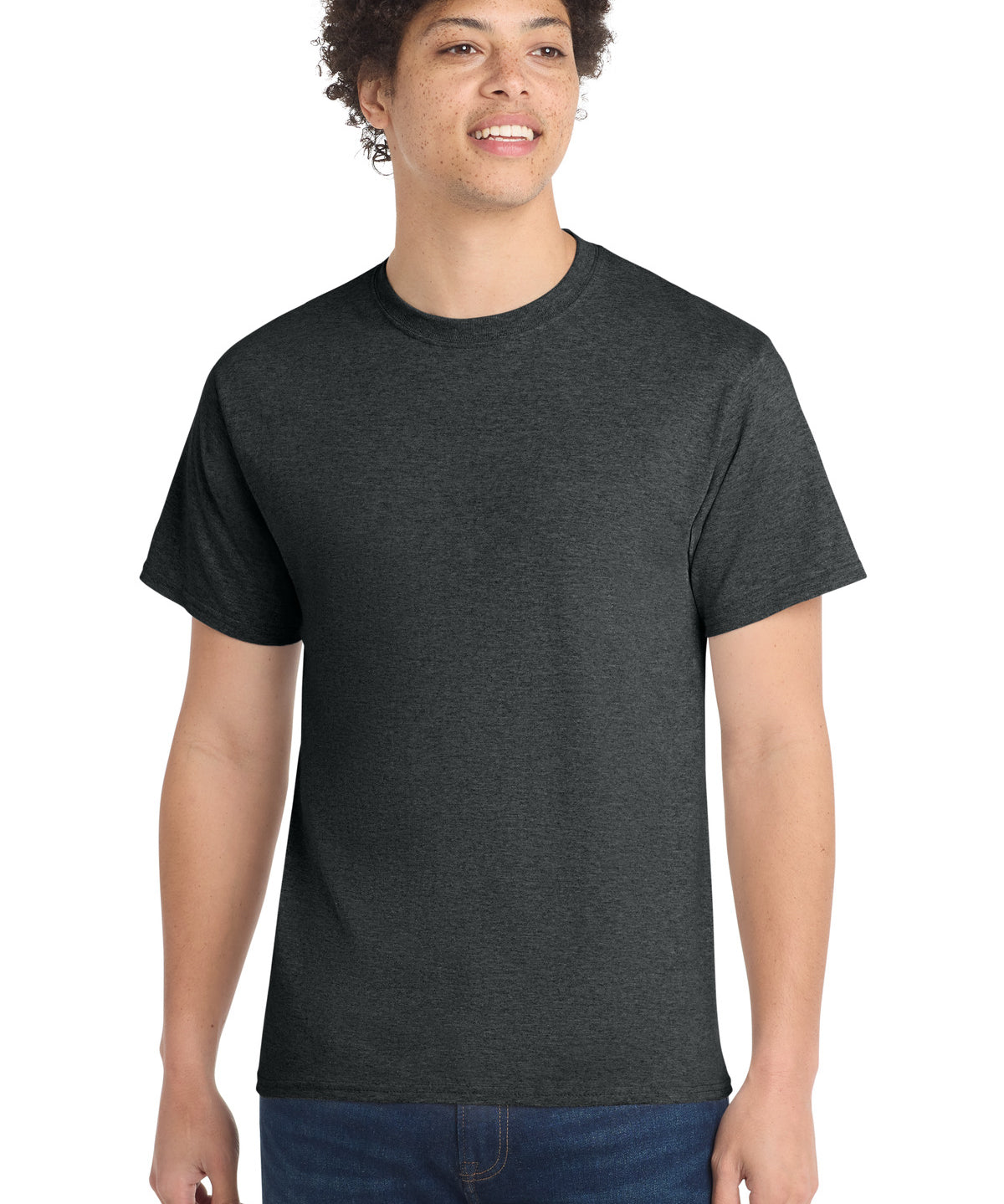 Ashwaubenon High School Football (Boys) - Black Heather Port & Co Core Cotton Tee. PC54 (model)