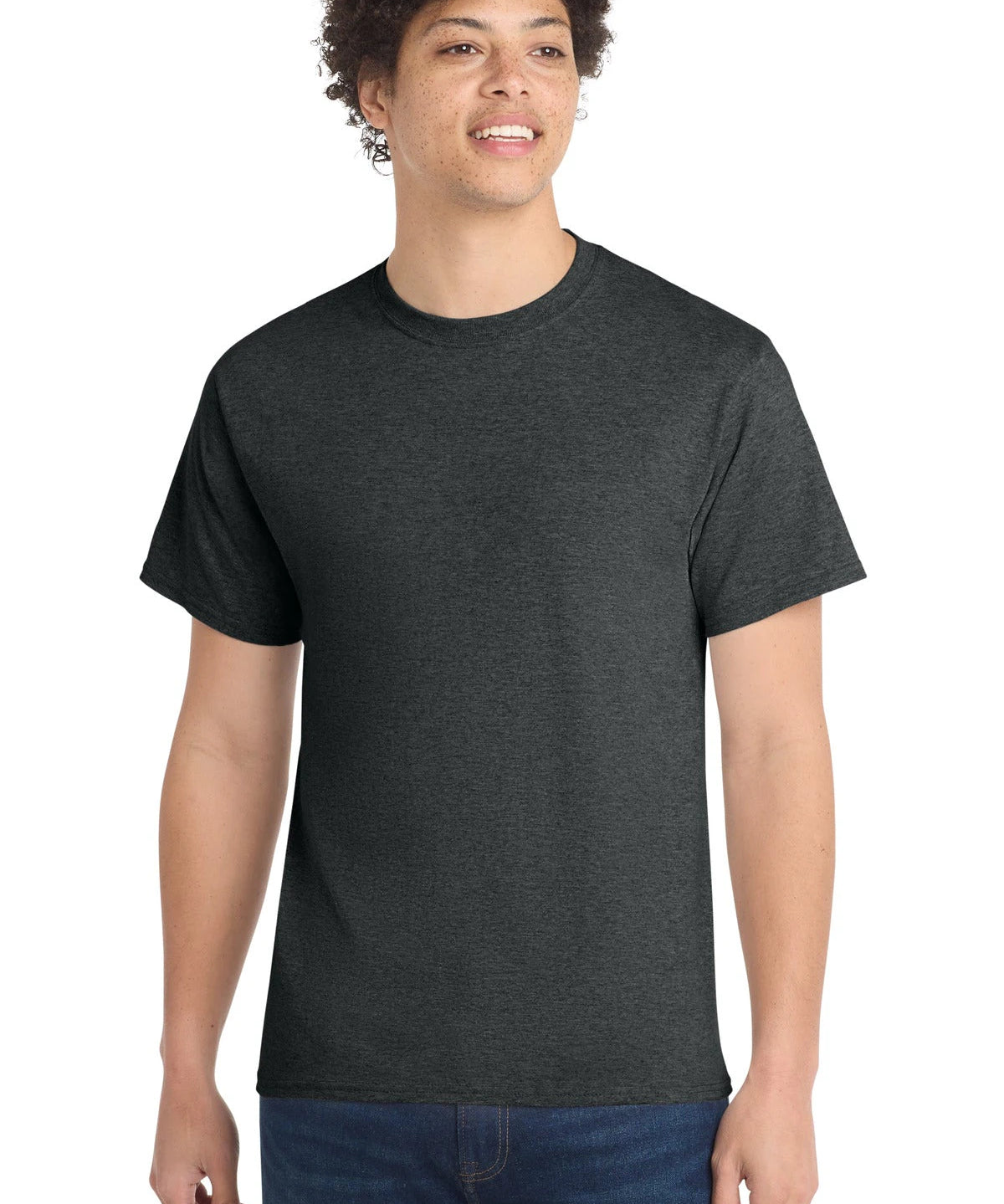 Ashwaubenon High School Football (Boys) - Black Heather Port & Co Core Cotton Tee. PC54 (model)