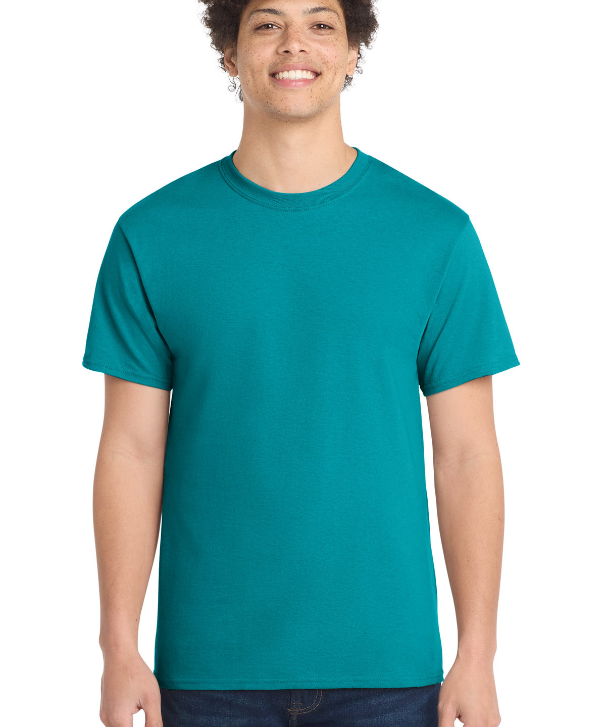 Ashwaubenon High School Football (Boys) - Bright Aqua Port & Co Core Cotton Tee. PC54 (model)