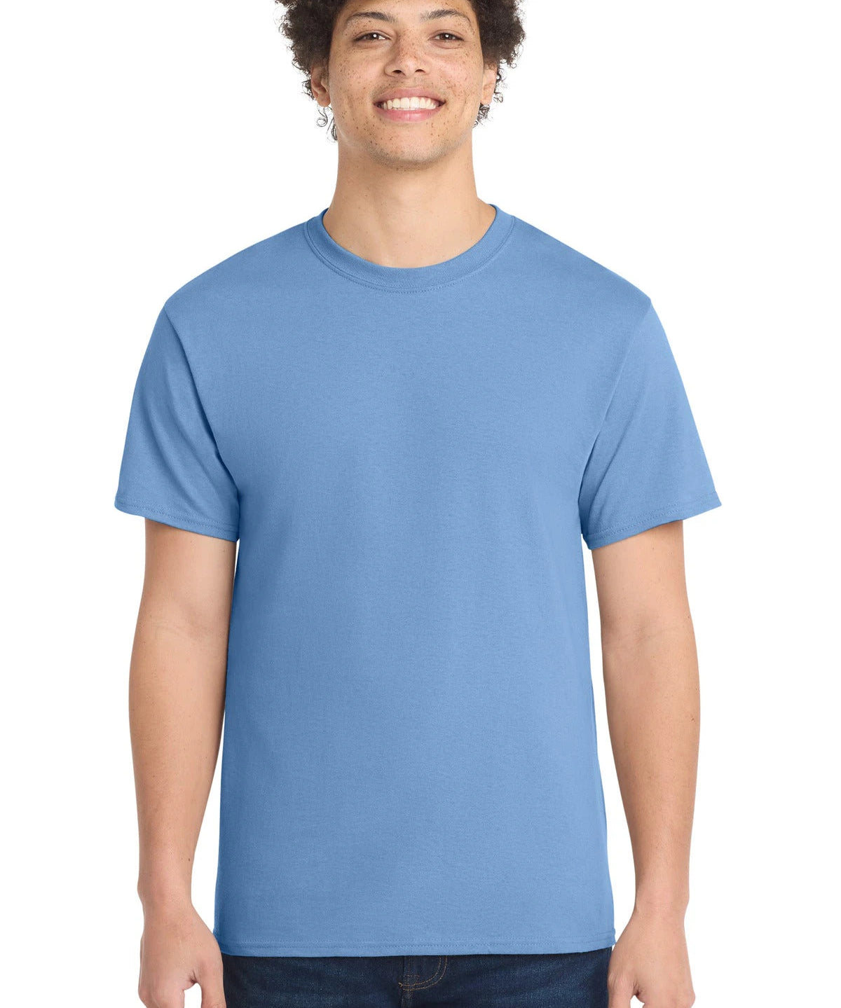 Ashwaubenon High School Football (Boys) - Carolina Blue Port & Co Core Cotton Tee. PC54 (model)