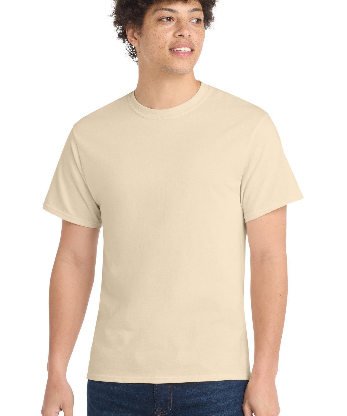 Ashwaubenon High School Football (Boys) - Creme Port & Co Core Cotton Tee. PC54 (model)