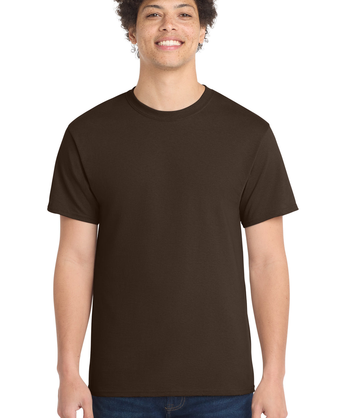 Ashwaubenon High School Football (Boys) - Dark Chocolate Brown Port & Co Core Cotton Tee. PC54 (model)