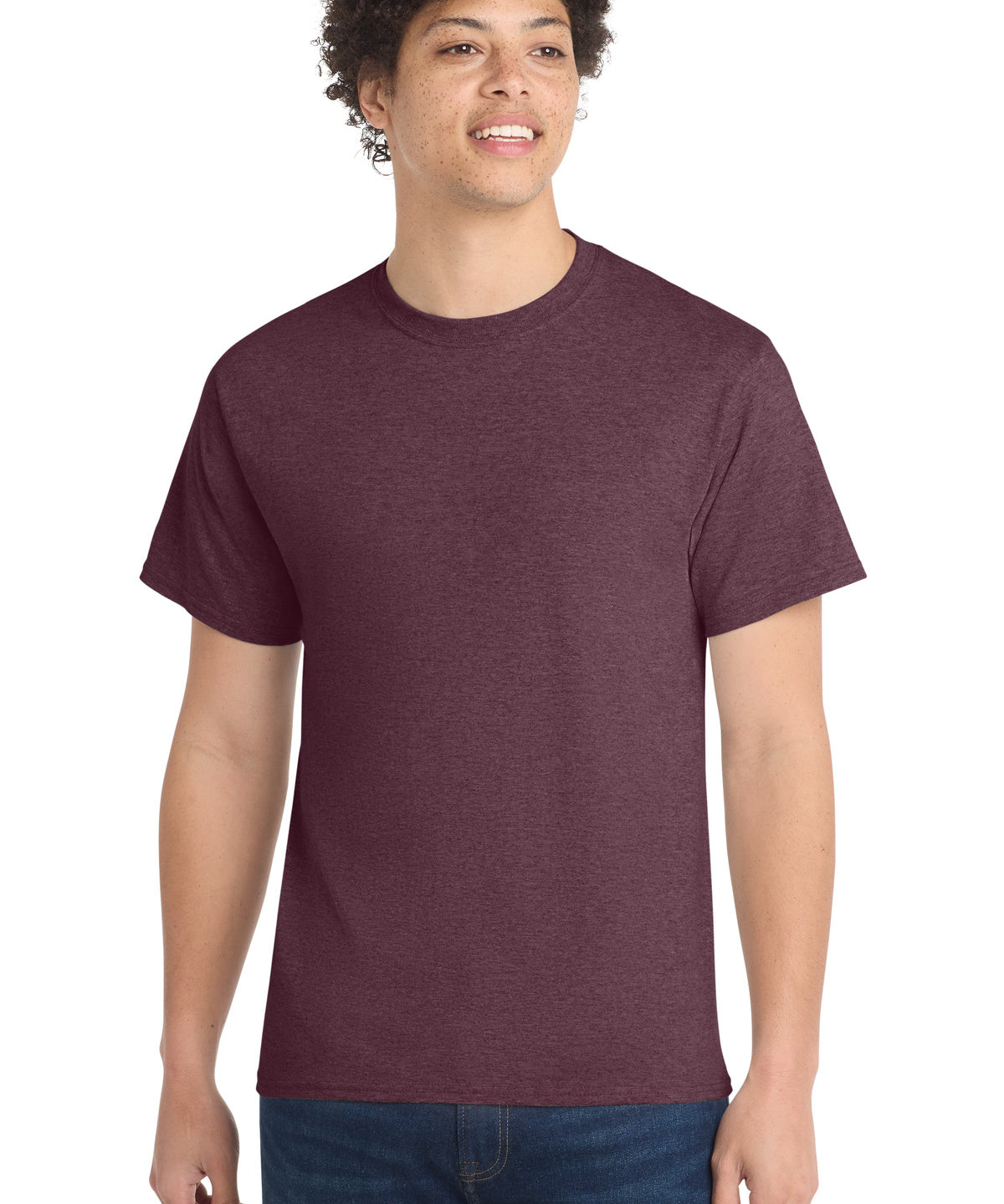 Ashwaubenon High School Football (Boys) - Heather Athletic Maroon Port & Co Core Cotton Tee. PC54 (model)