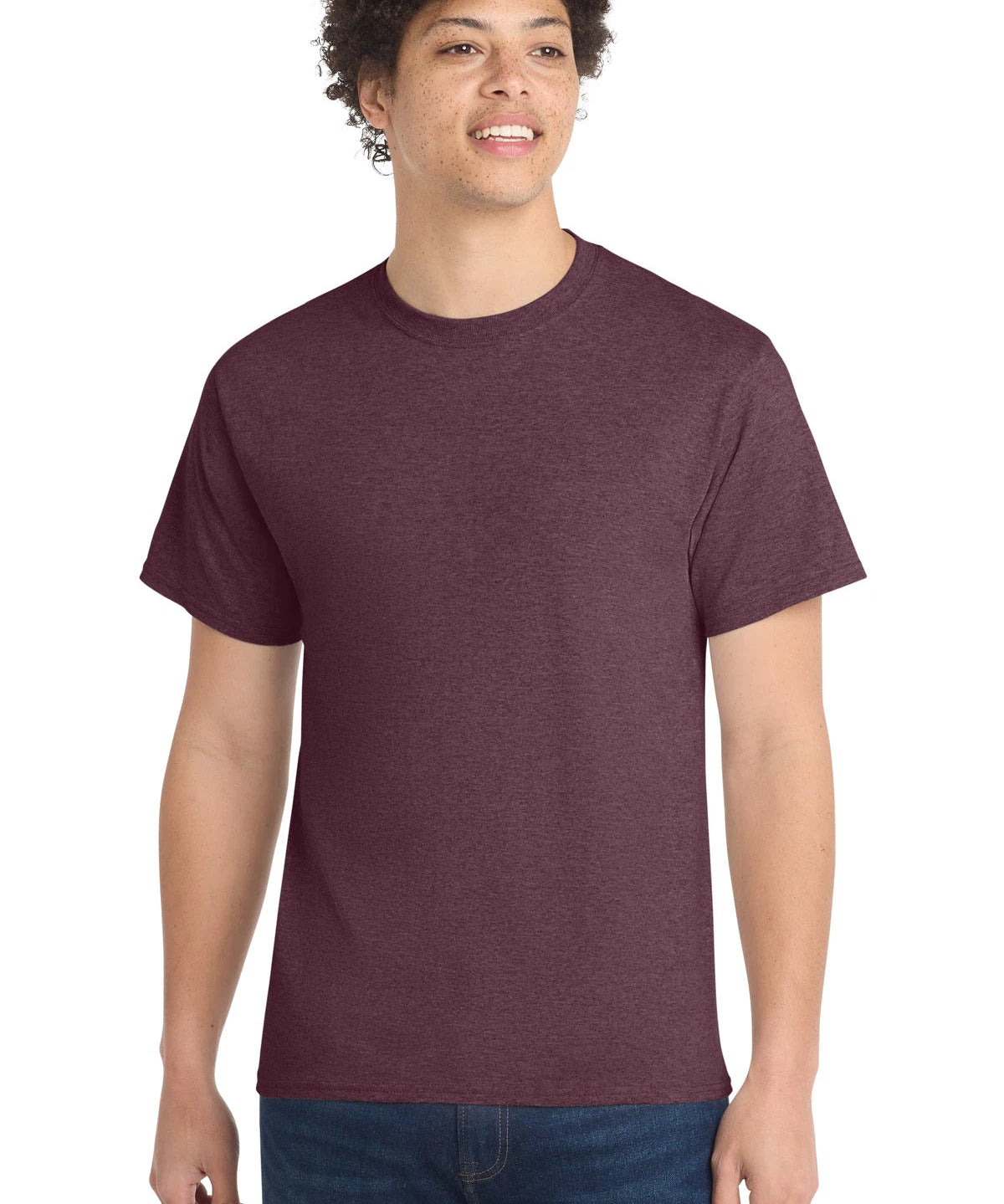 Ashwaubenon High School Football (Boys) - Heather Athletic Maroon Port & Co Core Cotton Tee. PC54 (model)
