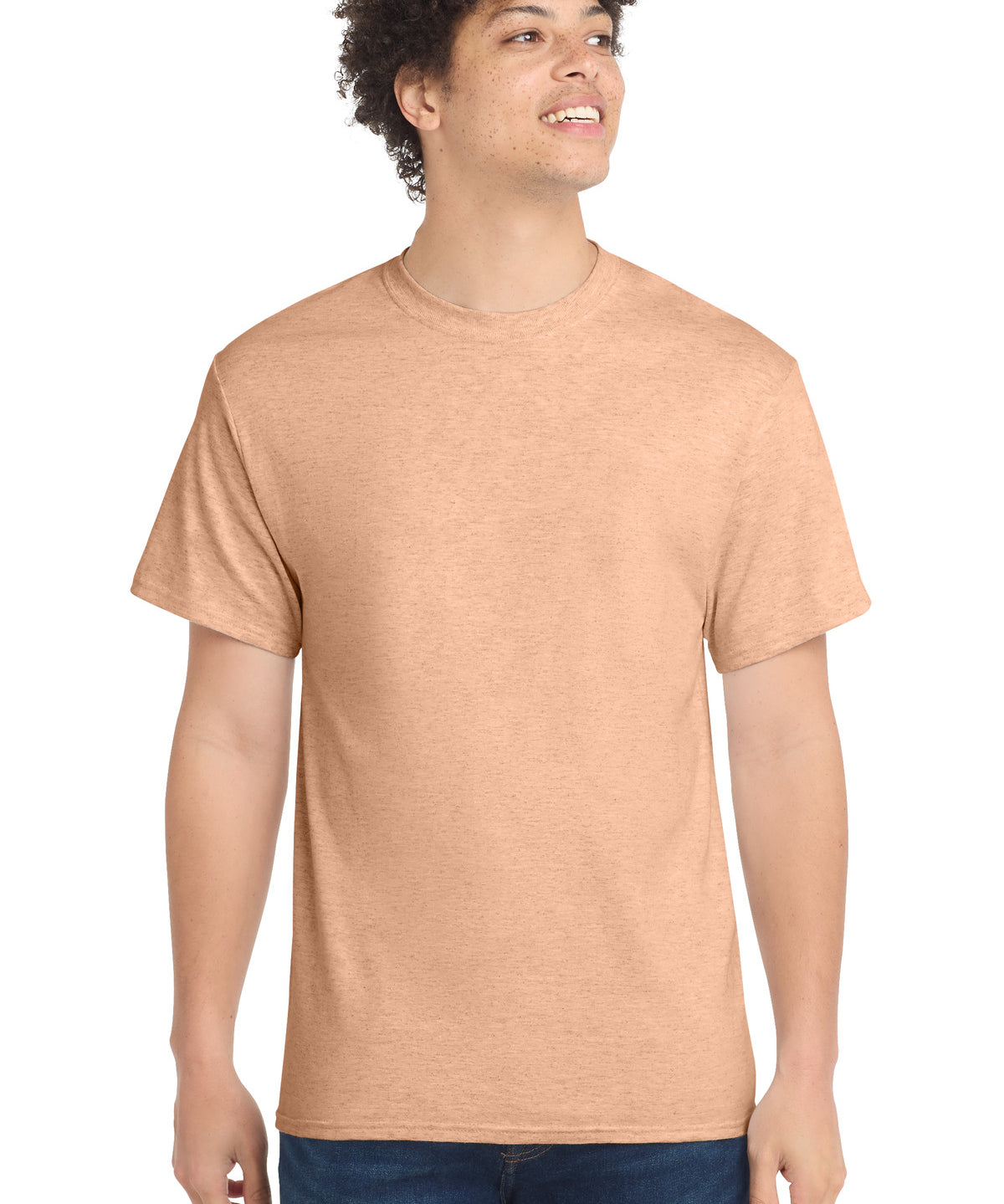 Ashwaubenon High School Football (Boys) - Heathered Dusty Peach Port & Co Core Cotton Tee. PC54 (model)