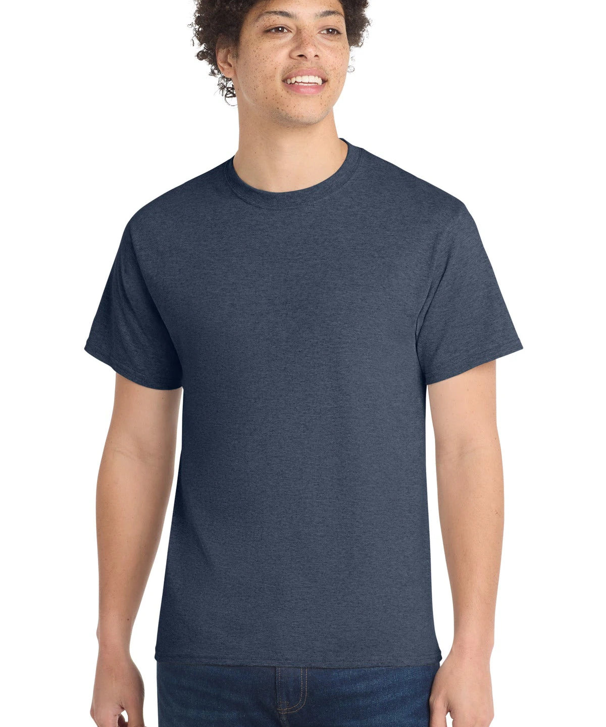 Ashwaubenon High School Football (Boys) - Heather Navy Port & Co Core Cotton Tee. PC54 (model)