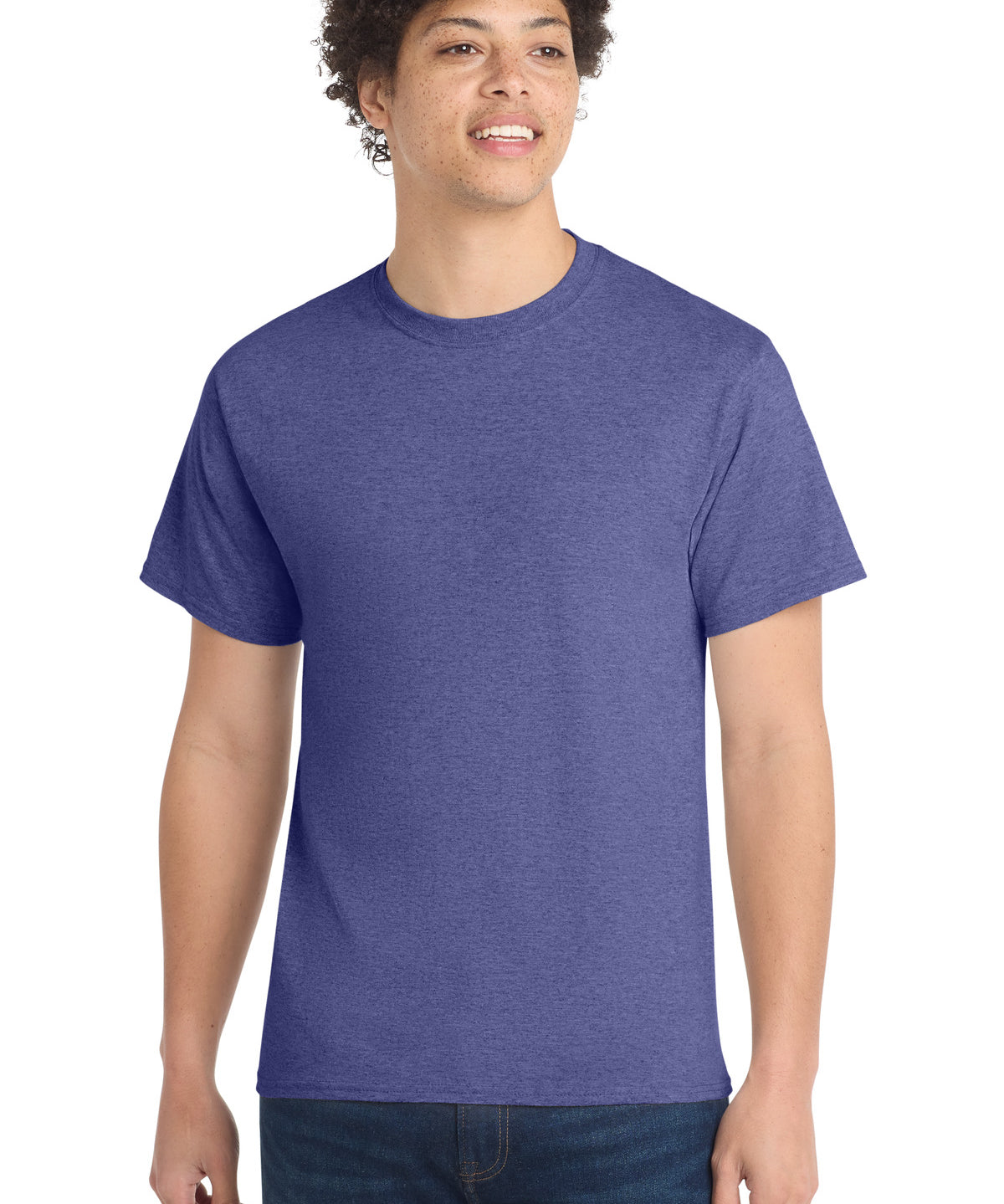 Ashwaubenon High School Football (Boys) - Heather Purple Port & Co Core Cotton Tee. PC54 (model)