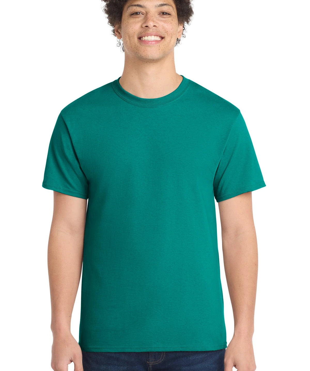 Ashwaubenon High School Football (Boys) - Jade Green Port & Co Core Cotton Tee. PC54 (model)