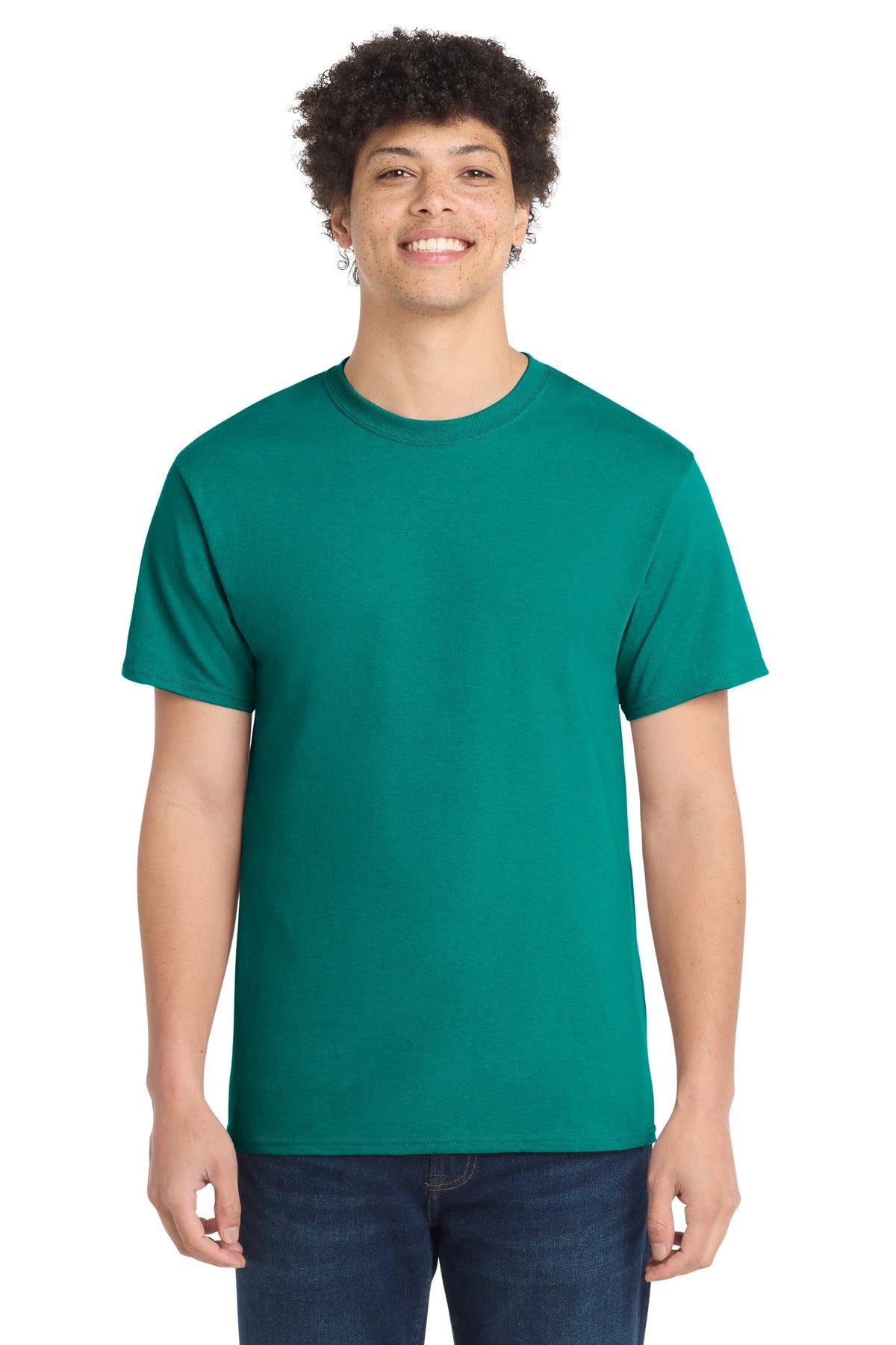 Ashwaubenon High School Football (Boys) - Jade Green Port & Co Core Cotton Tee. PC54 (model)