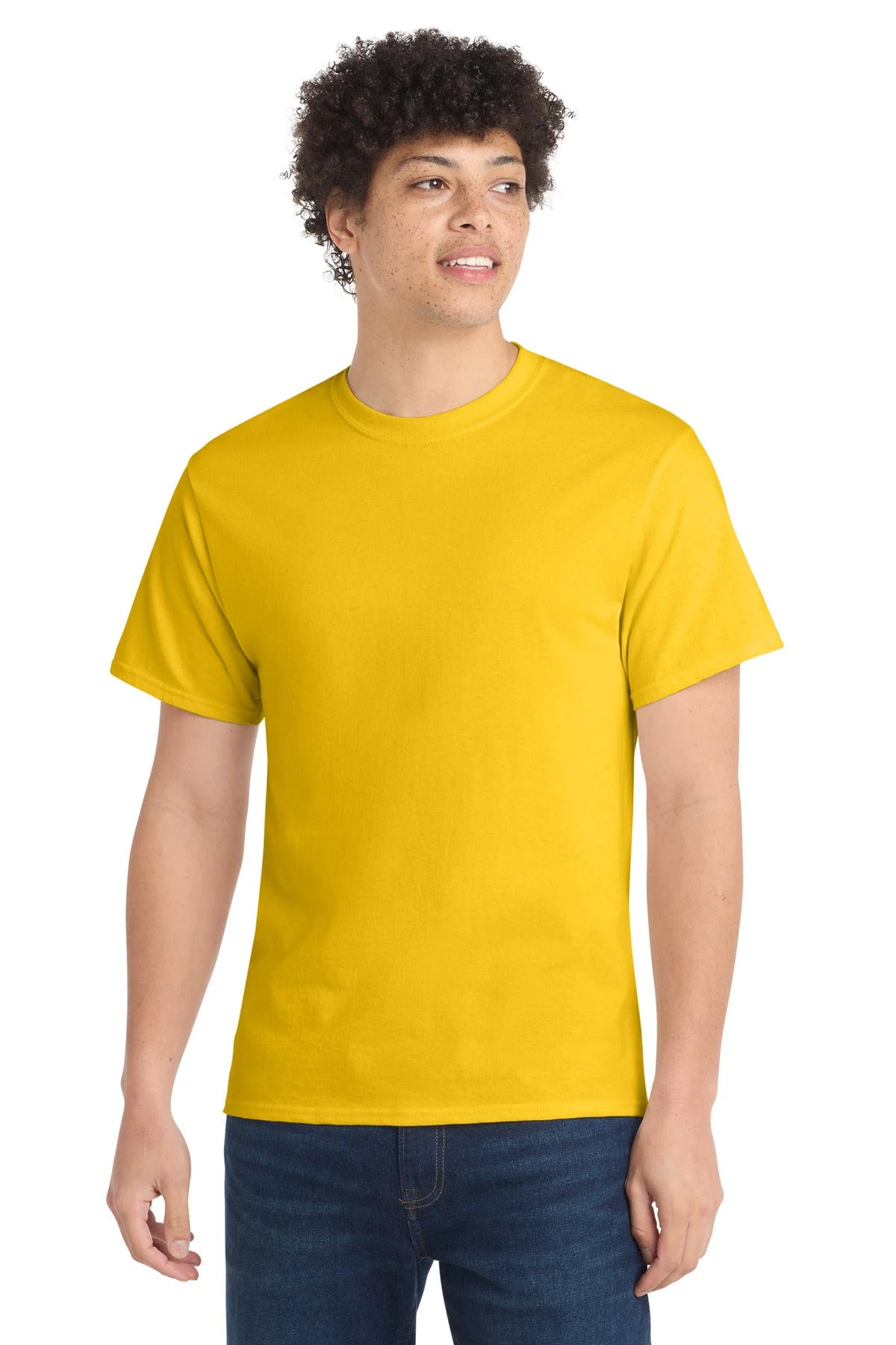 Ashwaubenon High School Football (Boys) - Lemon Yellow Port & Co Core Cotton Tee. PC54 (model)