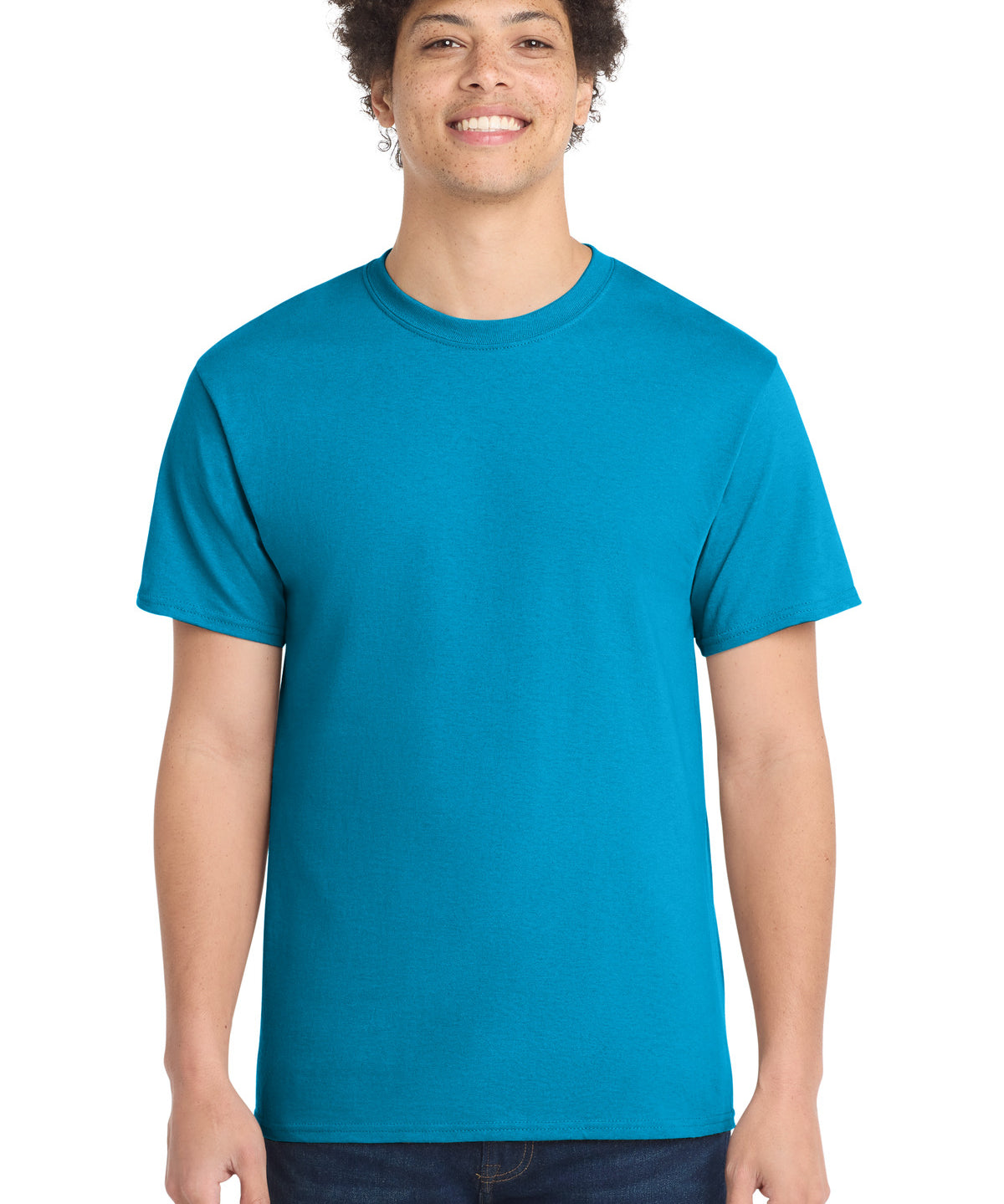 Ashwaubenon High School Football (Boys) - Neon Blue Port & Co Core Cotton Tee. PC54 (model)