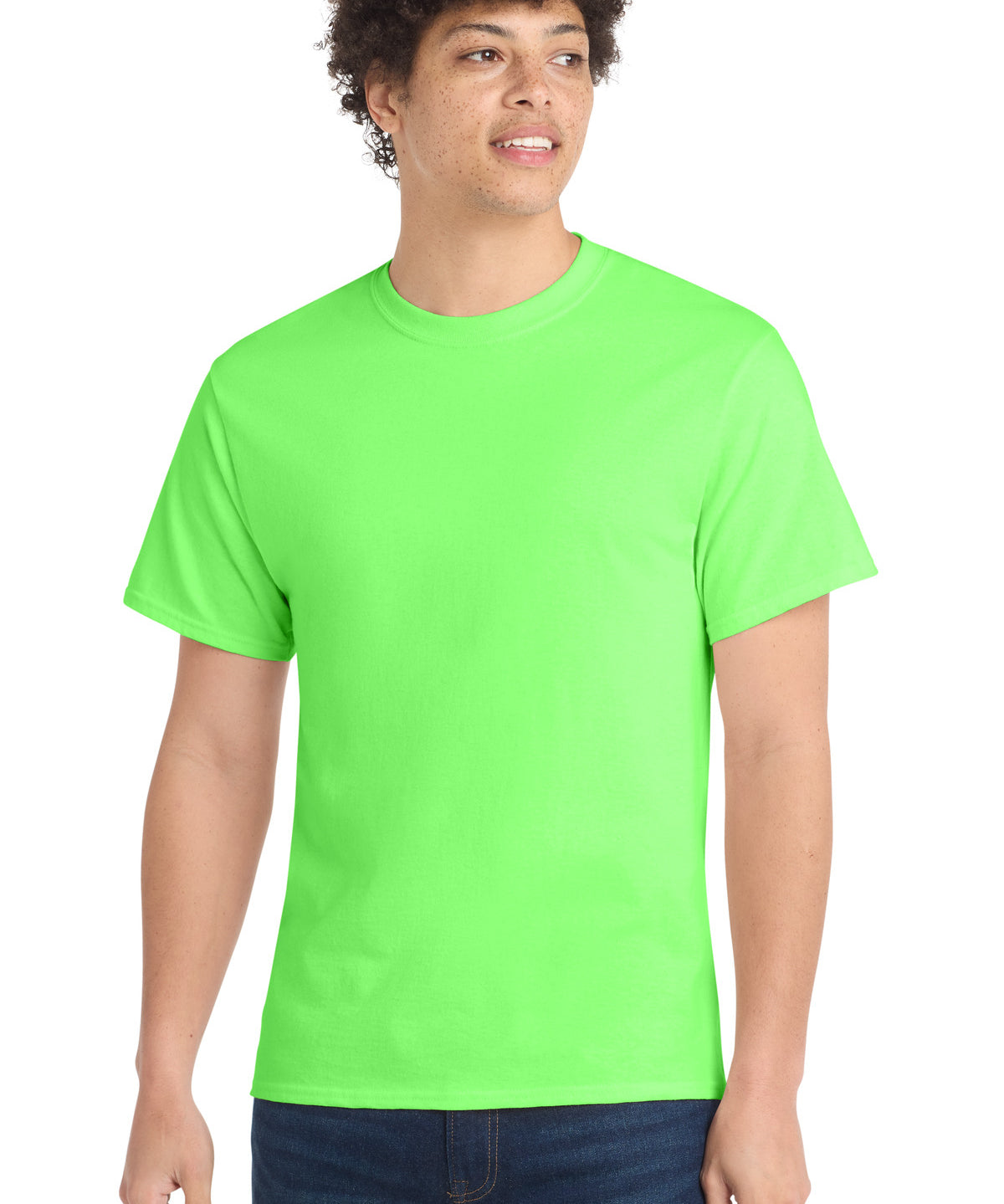 Ashwaubenon High School Football (Boys) - Neon Green Port & Co Core Cotton Tee. PC54 (model)