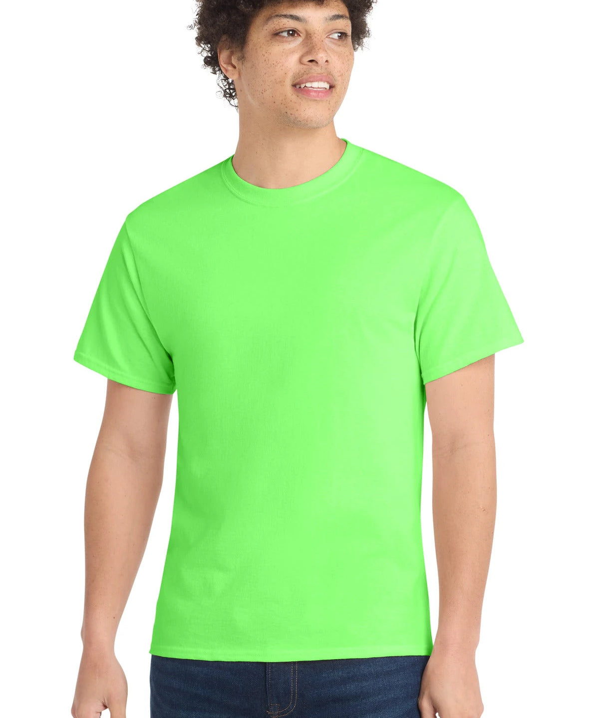 Ashwaubenon High School Football (Boys) - Neon Green Port & Co Core Cotton Tee. PC54 (model)