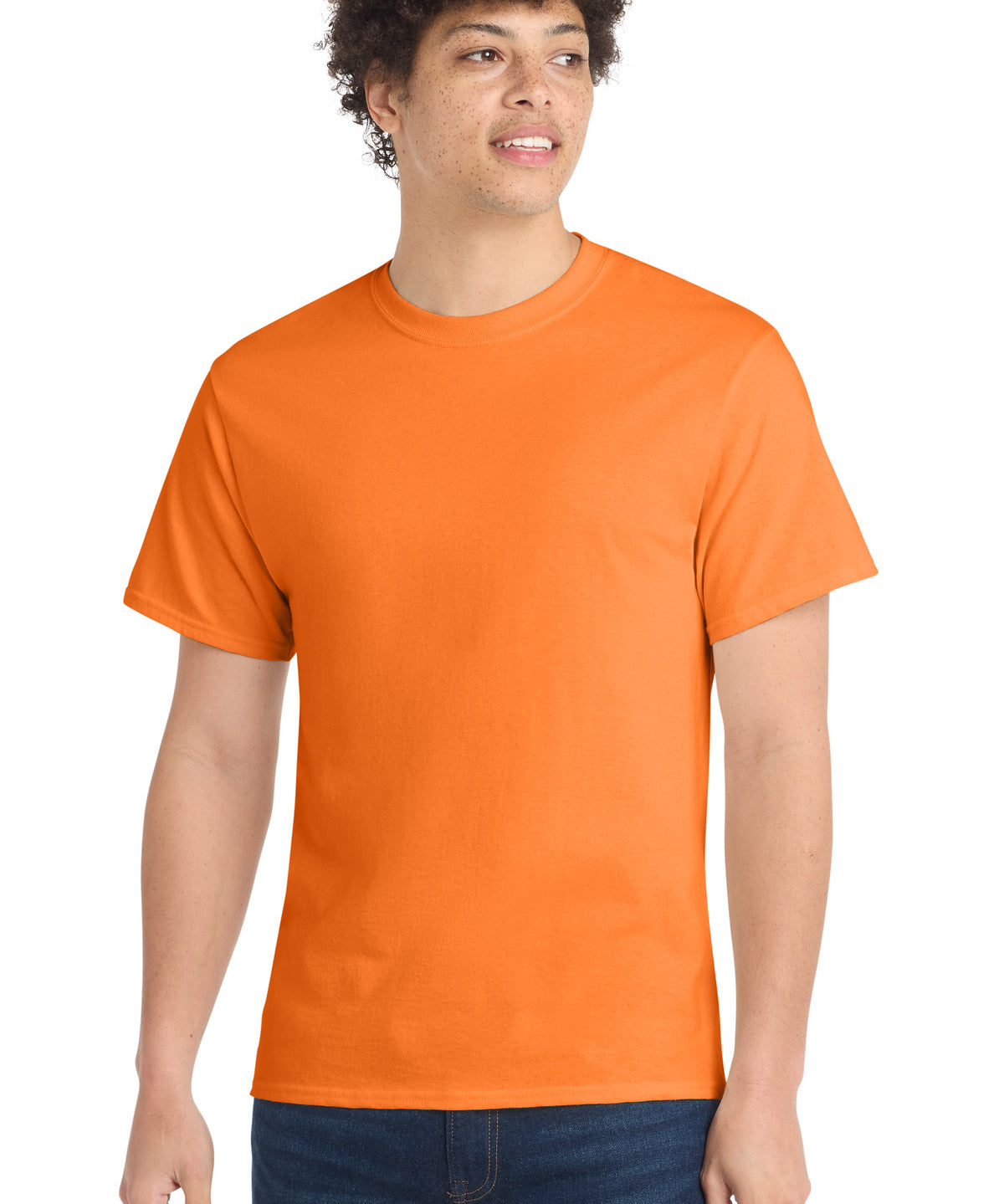 Ashwaubenon High School Football (Boys) - Neon Orange Port & Co Core Cotton Tee. PC54 (model)