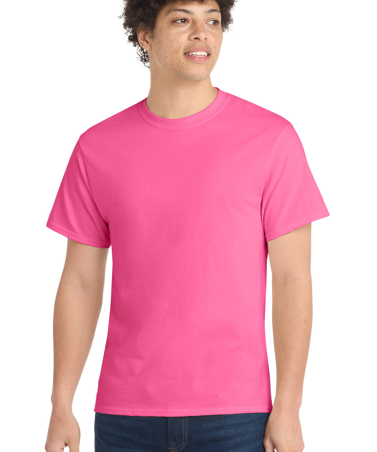 Ashwaubenon High School Football (Boys) - Neon Pink Port & Co Core Cotton Tee. PC54 (model)