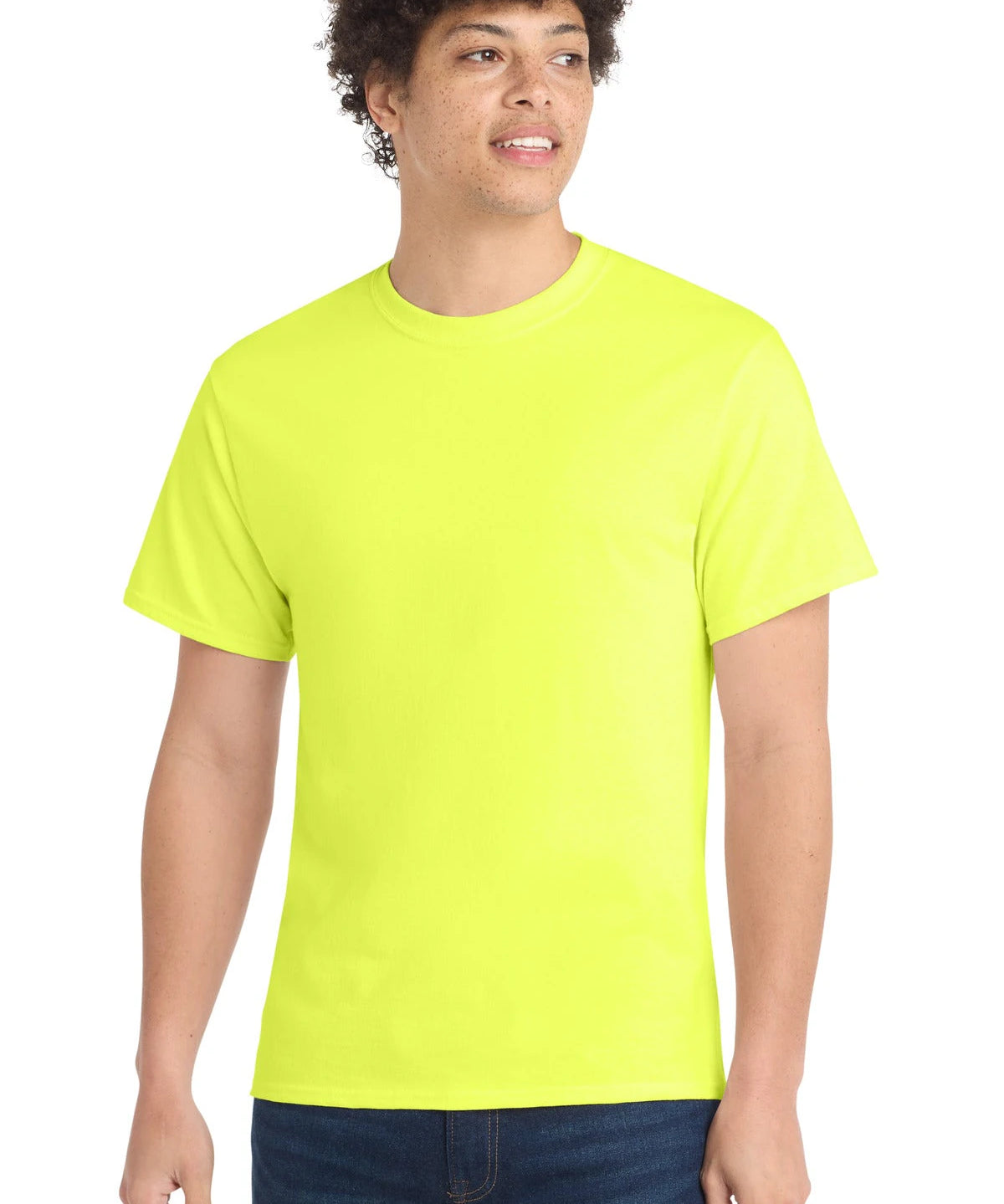Ashwaubenon High School Football (Boys) - Neon Yellow Port & Co Core Cotton Tee. PC54 (model)