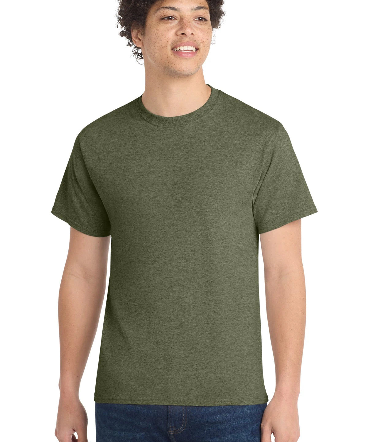 Ashwaubenon High School Football (Boys) - Olive Drab Green Heather Port & Co Core Cotton Tee. PC54 (model)