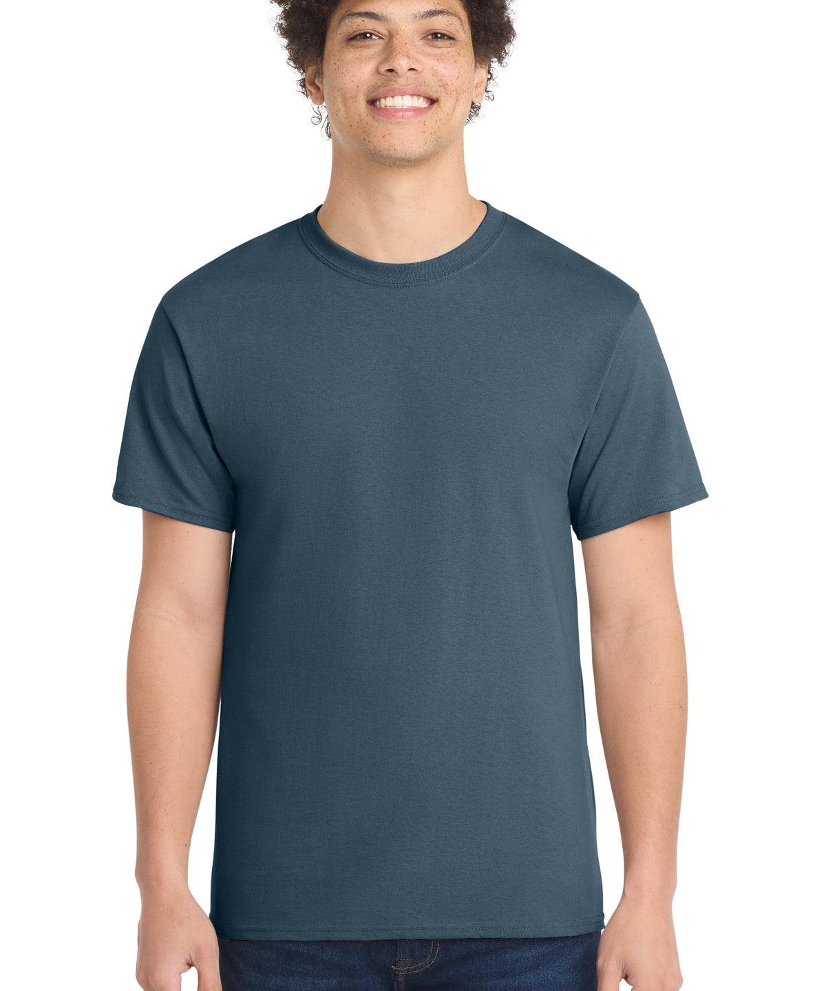 Ashwaubenon High School Football (Boys) - Steel Blue Port & Co Core Cotton Tee. PC54 (model)