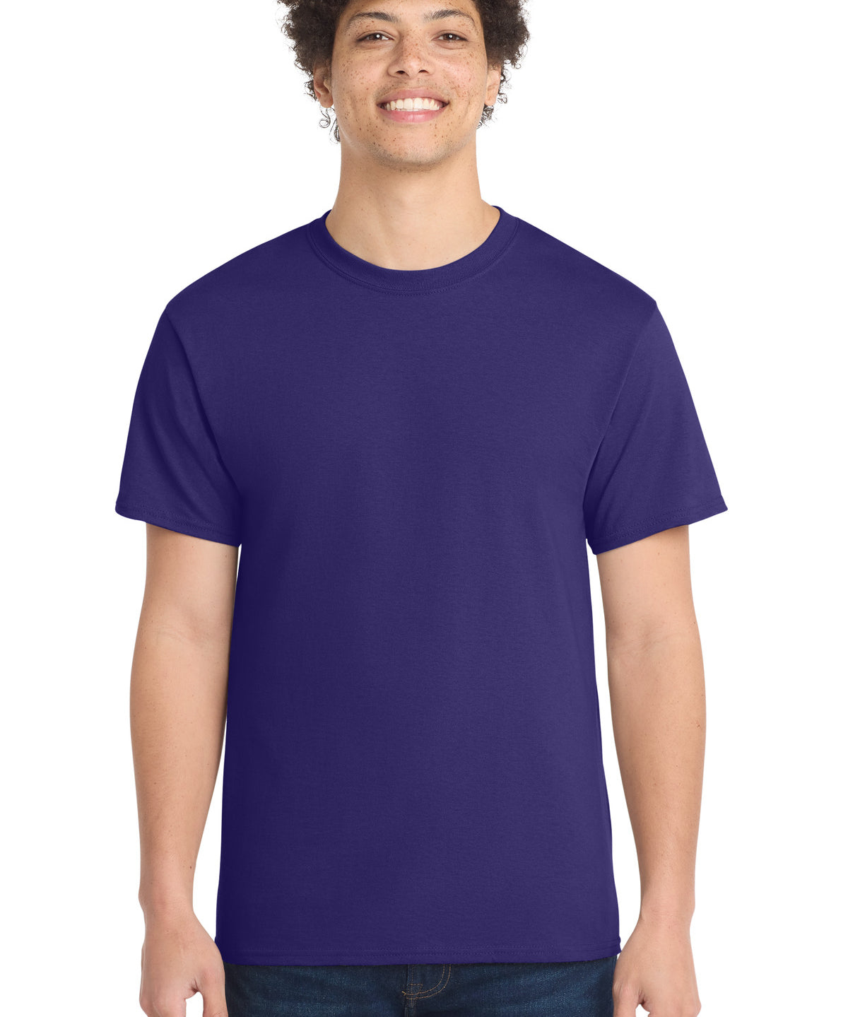 Ashwaubenon High School Football (Boys) - Team Purple Port & Co Core Cotton Tee. PC54 (model)