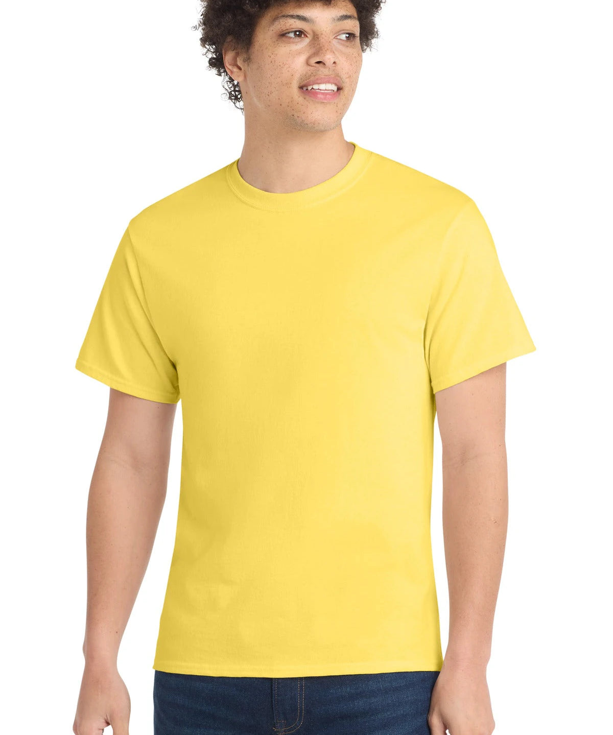 Ashwaubenon High School Football (Boys) - Yellow Port & Co Core Cotton Tee. PC54 (model)