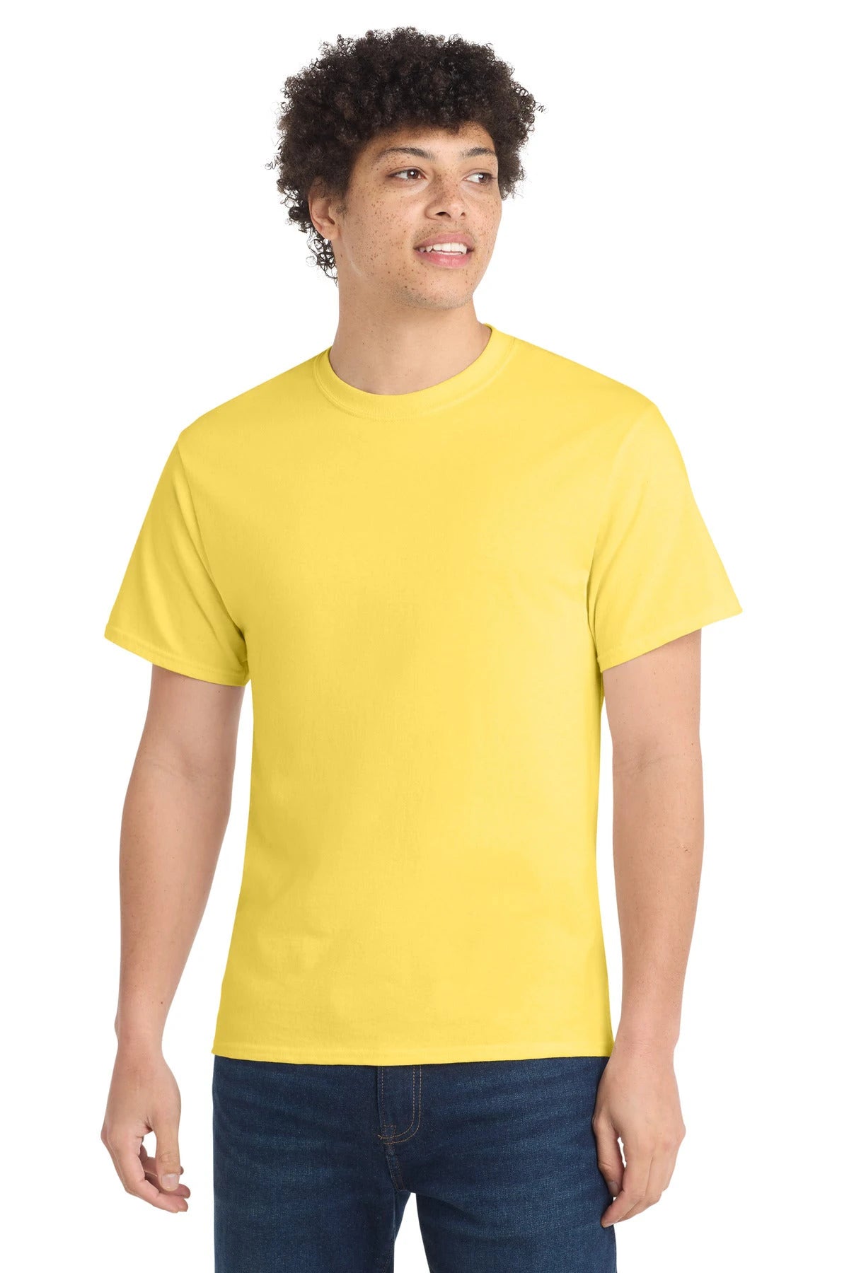 Ashwaubenon High School Football (Boys) - Yellow Port & Co Core Cotton Tee. PC54 (model)