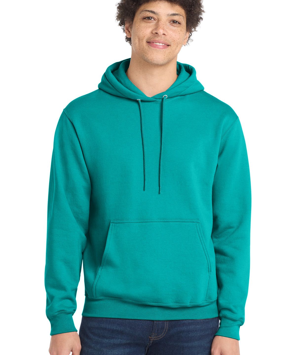 Ashwaubenon High School Football (Boys) - Bright Aqua Port & Co Core Fleece Pullover Hooded Sweatshirt. PC78H (model)