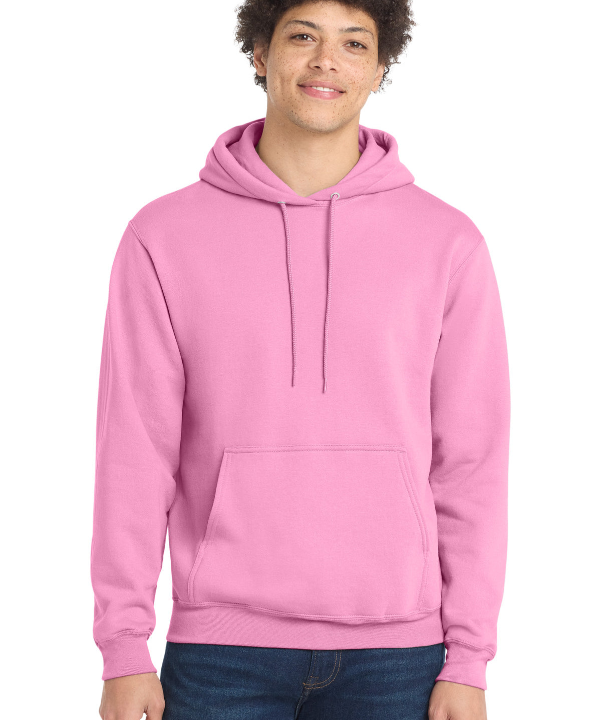 Ashwaubenon High School Football (Boys) - Candy Pink Port & Co Core Fleece Pullover Hooded Sweatshirt. PC78H (model)