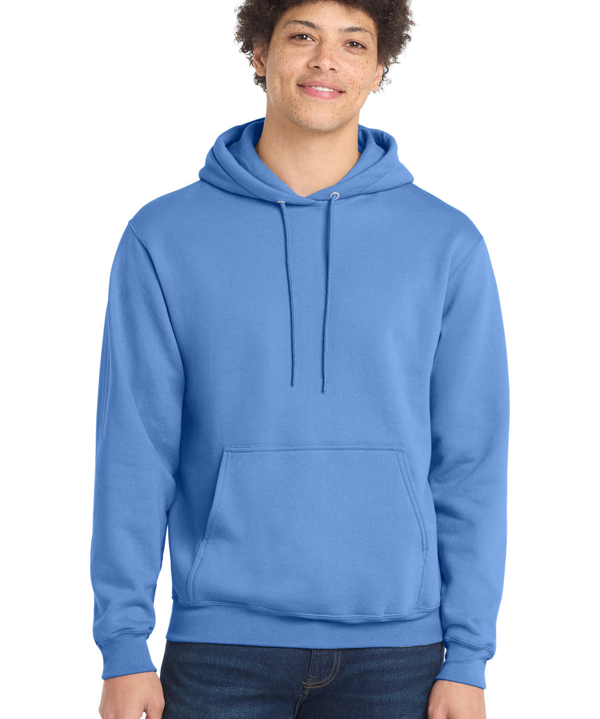 Ashwaubenon High School Football (Boys) - Carolina Blue Port & Co Core Fleece Pullover Hooded Sweatshirt. PC78H (model)