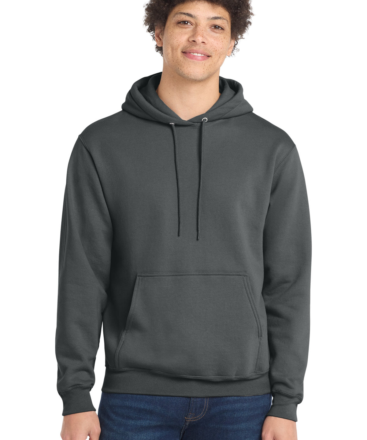 Ashwaubenon High School Football (Boys) - Charcoal Port & Co Core Fleece Pullover Hooded Sweatshirt. PC78H (model)