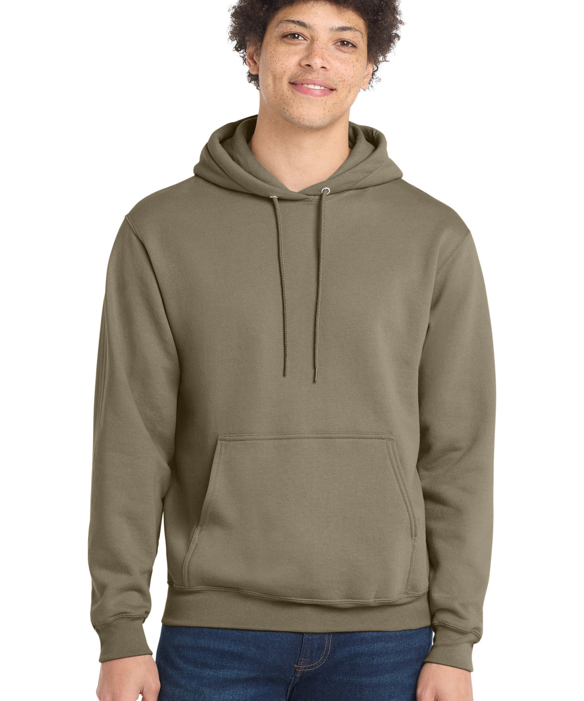 Ashwaubenon High School Football (Boys) - Coyote Brown Port & Co Core Fleece Pullover Hooded Sweatshirt. PC78H (model)