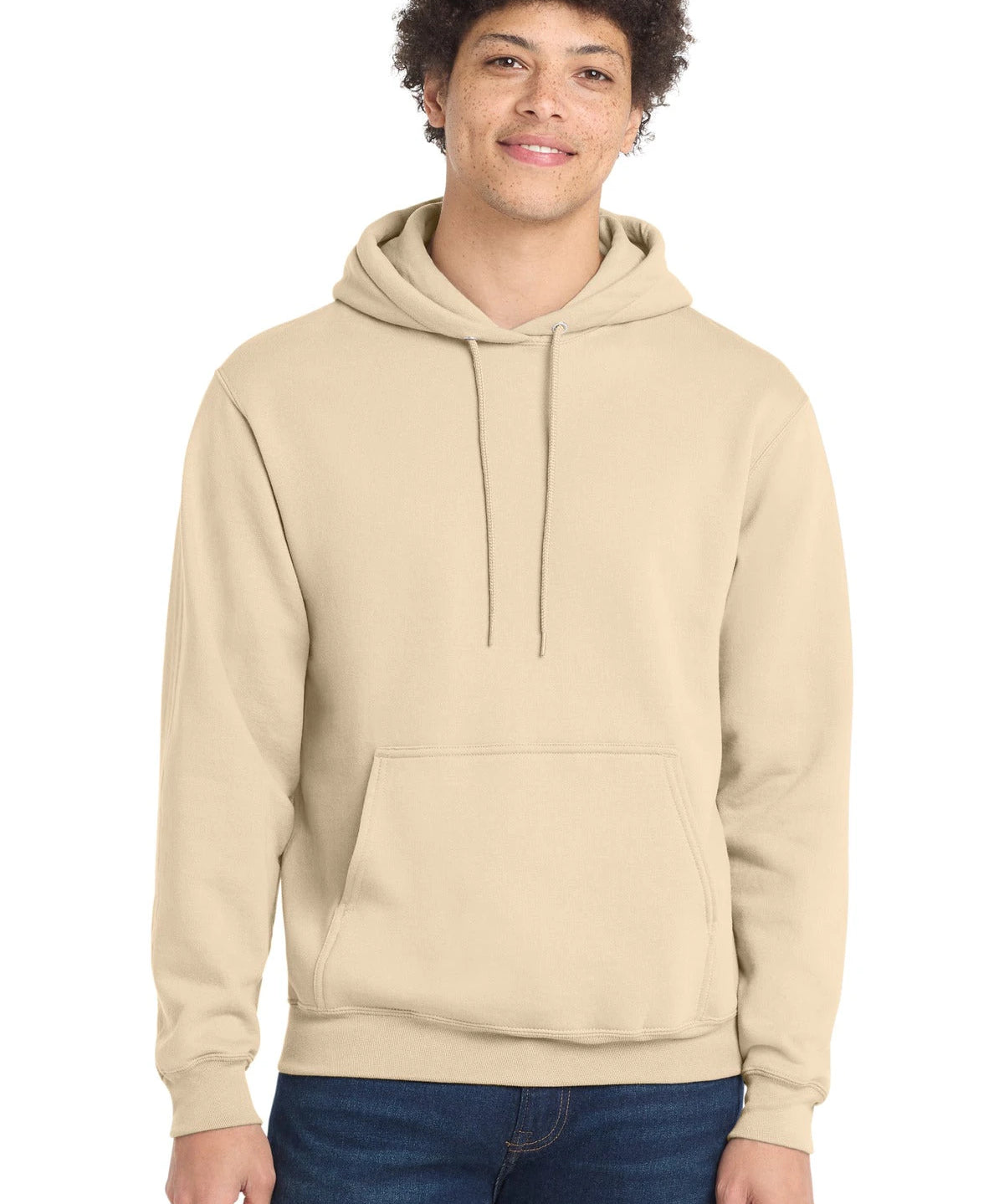 Ashwaubenon High School Football (Boys) - Creme Port & Co Core Fleece Pullover Hooded Sweatshirt. PC78H (model)