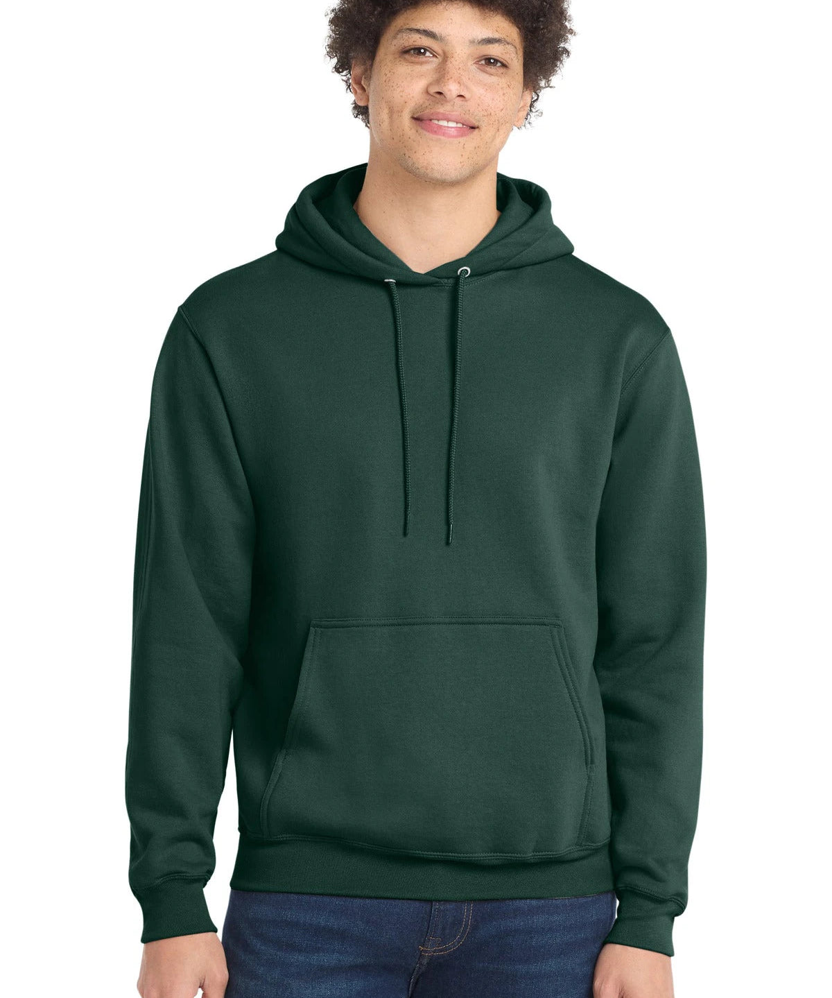 Ashwaubenon High School Football (Boys) - Dark Green Port & Co Core Fleece Pullover Hooded Sweatshirt. PC78H (model)