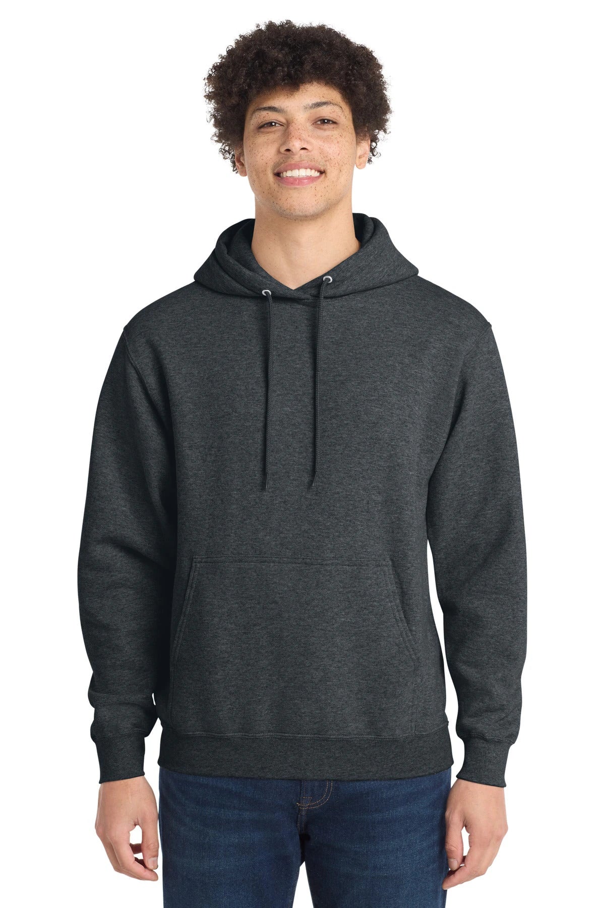 Ashwaubenon High School Football (Boys) - Dark Heather Grey Port & Co Core Fleece Pullover Hooded Sweatshirt. PC78H (model)