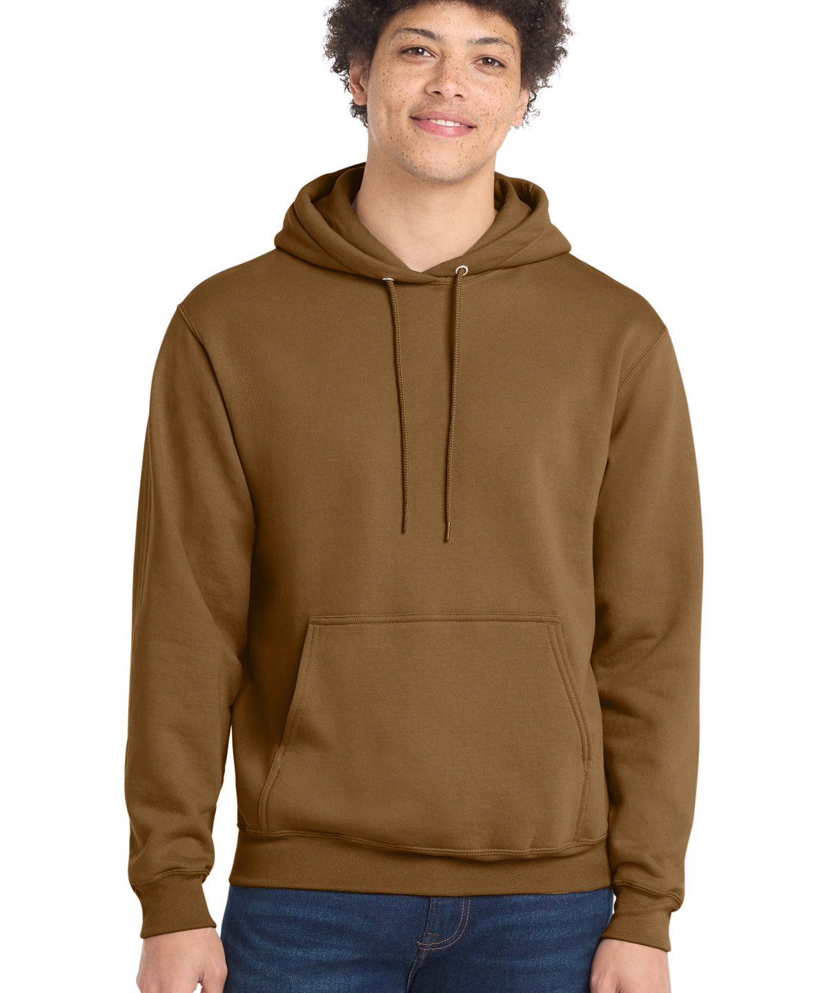 Ashwaubenon High School Football (Boys) - Duck Brown Port & Co Core Fleece Pullover Hooded Sweatshirt. PC78H (model)