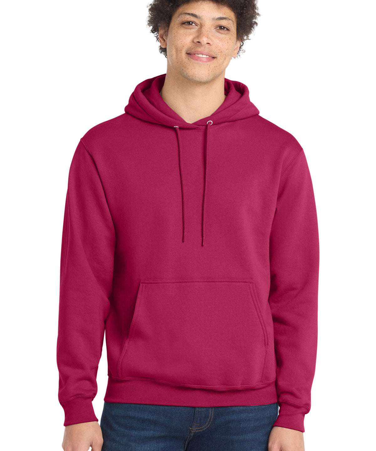 Ashwaubenon High School Football (Boys) - Flush Pink Port & Co Core Fleece Pullover Hooded Sweatshirt. PC78H (model)
